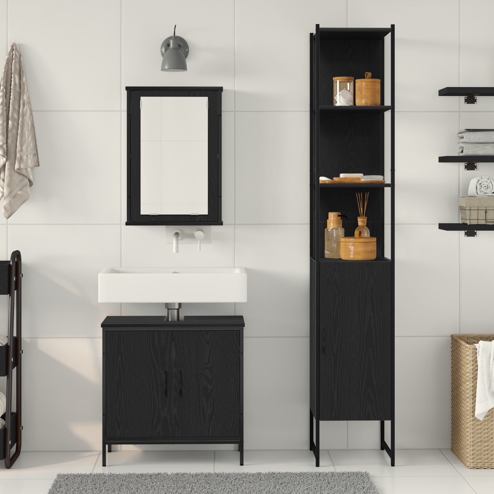 3 Piece Bathroom Furniture Set Black Oak Engineered Wood - Image 4