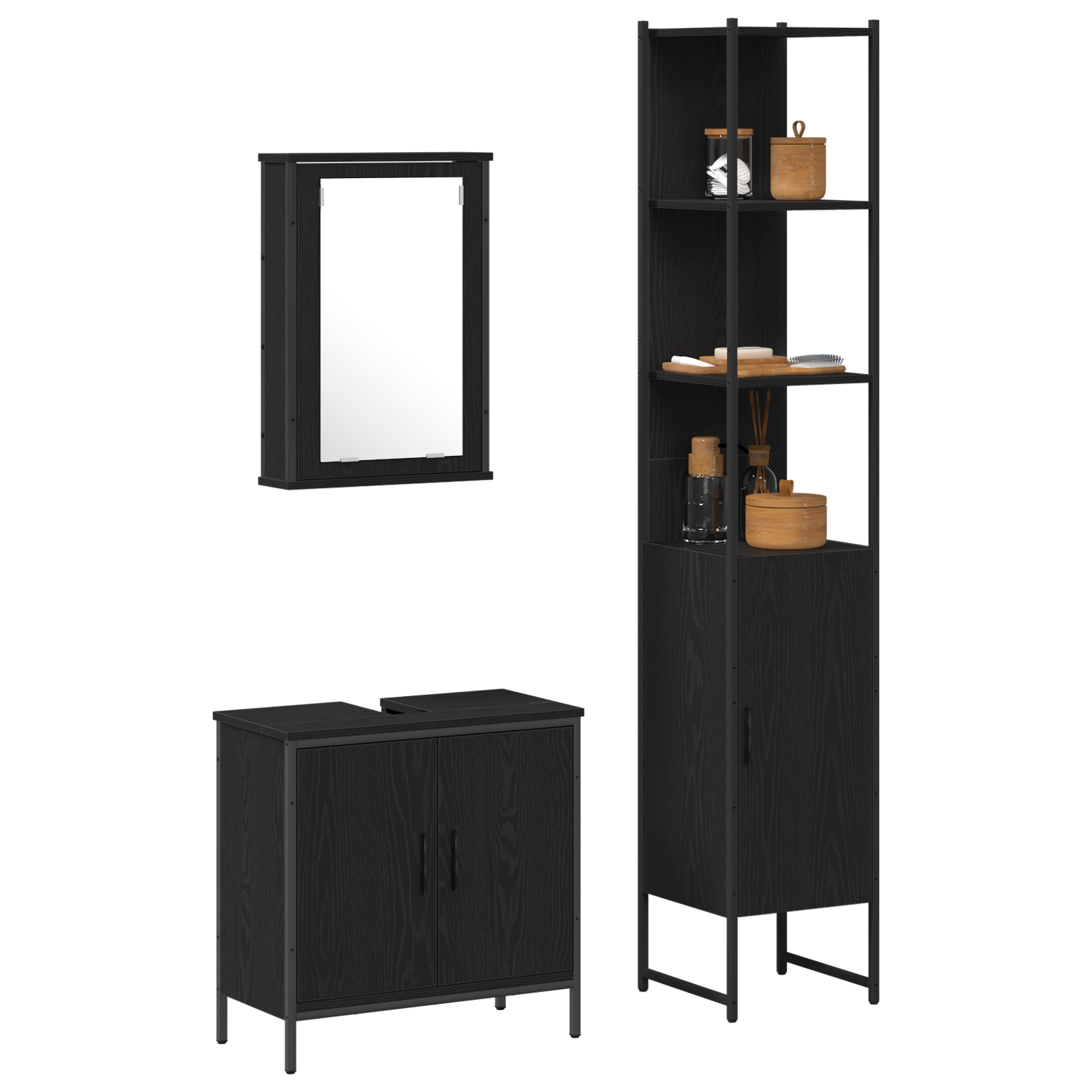 3 Piece Bathroom Furniture Set Black Oak Engineered Wood - Image 3