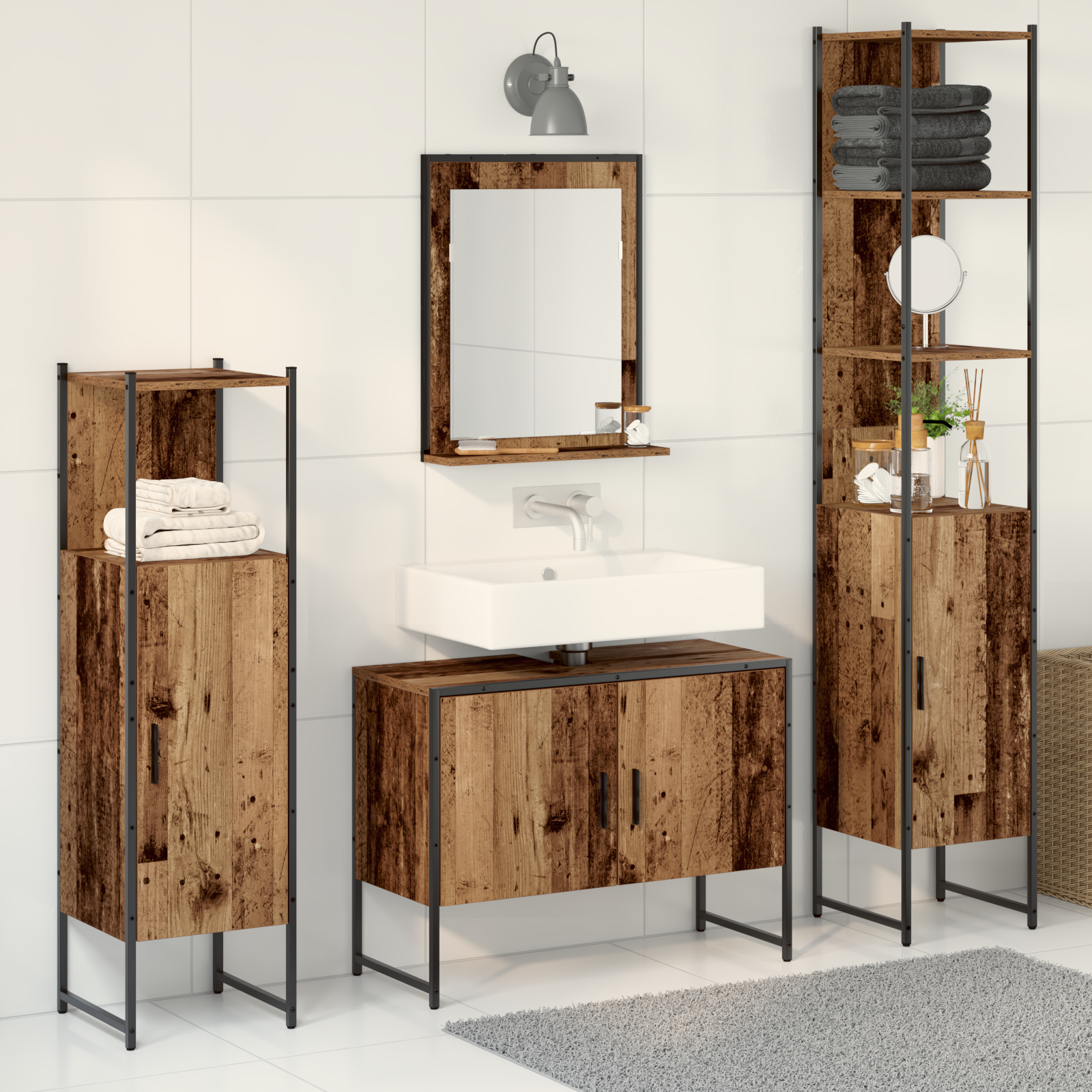 4 Piece Bathroom Furniture Set Old Wood Engineered Wood