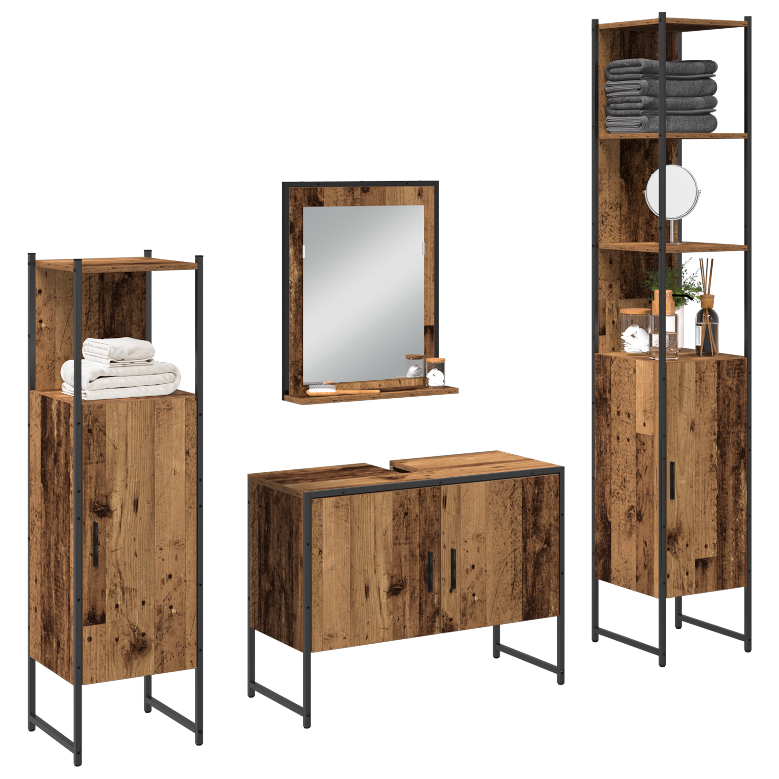 4 Piece Bathroom Furniture Set Old Wood Engineered Wood - Image 3