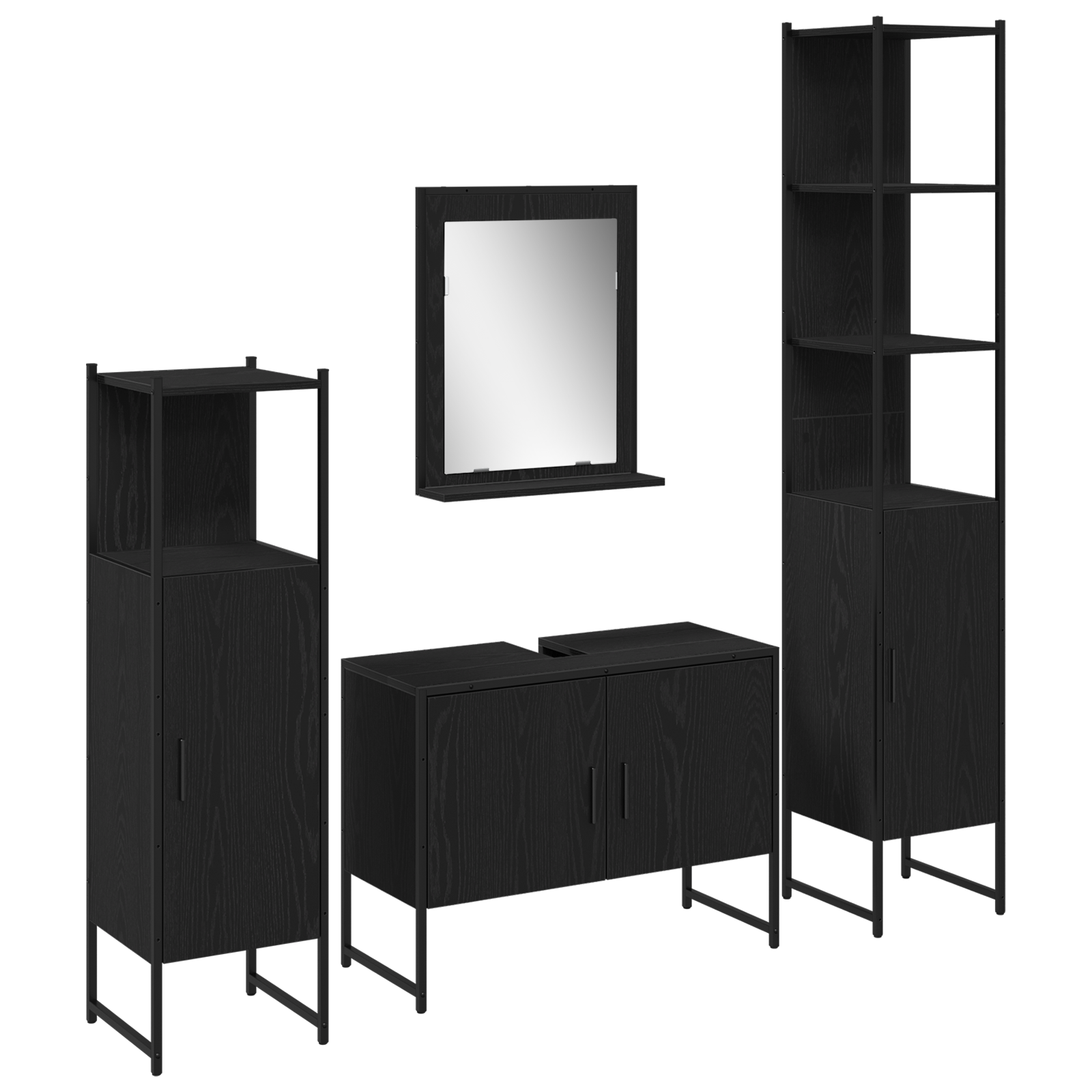 4 Piece Bathroom Furniture Set Black Oak Engineered Wood - Image 2