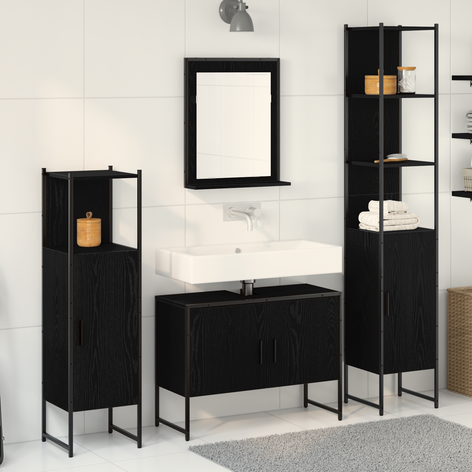 4 Piece Bathroom Furniture Set Black Oak Engineered Wood