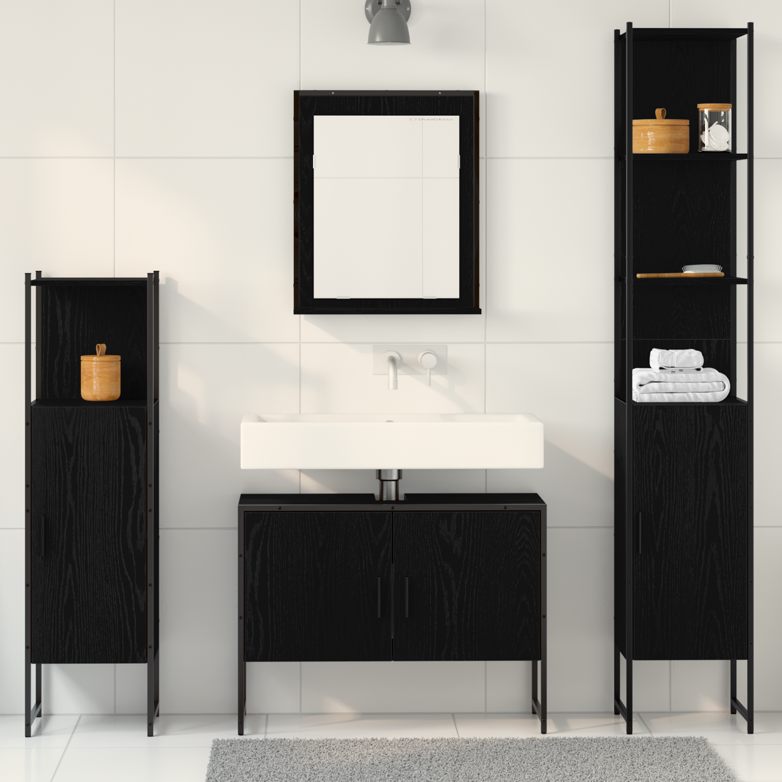 4 Piece Bathroom Furniture Set Black Oak Engineered Wood - Image 4