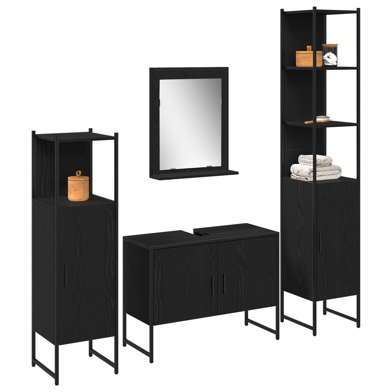 4 Piece Bathroom Furniture Set Black Oak Engineered Wood - Image 3