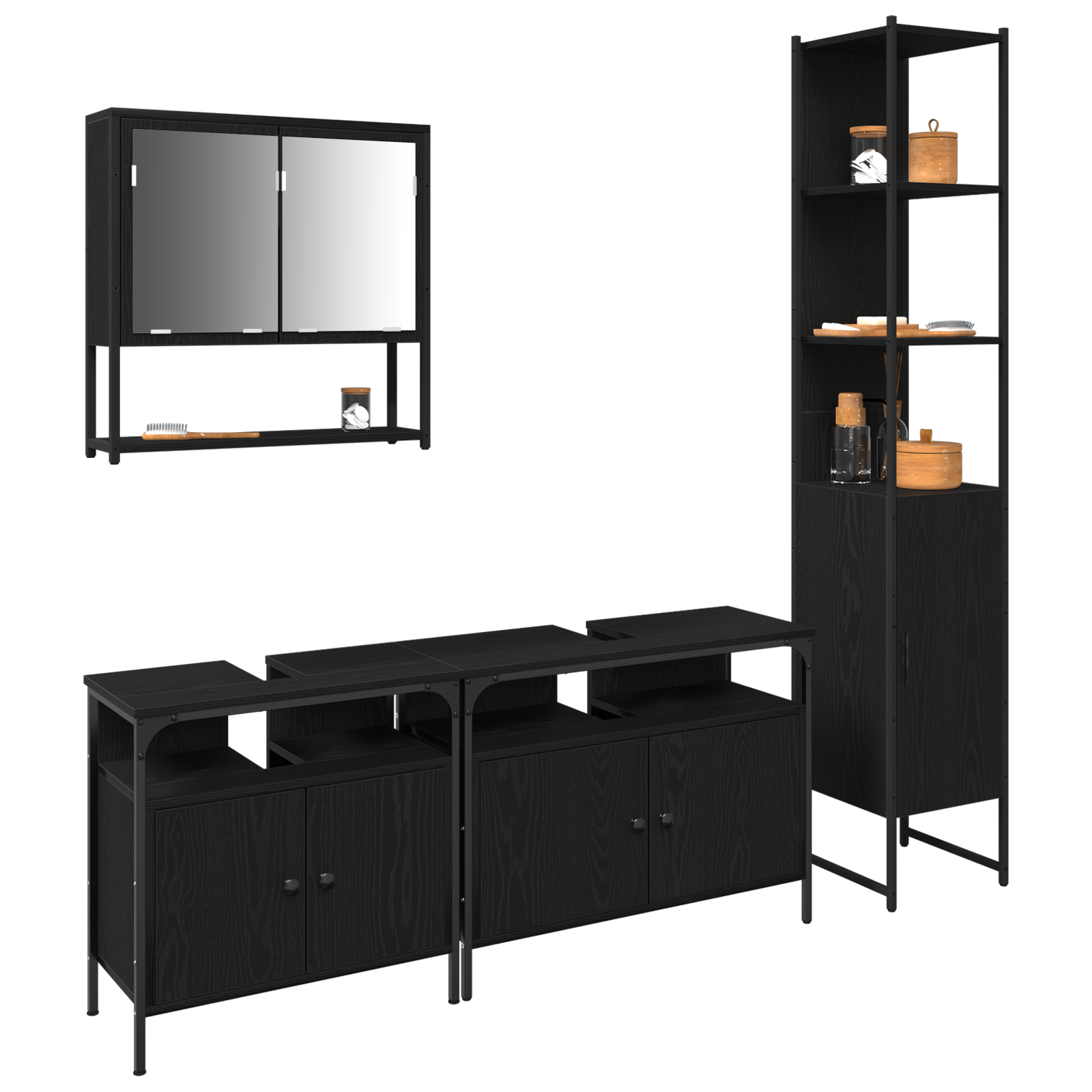 4 Piece Bathroom Furniture Set Black Oak Engineered Wood - Image 3