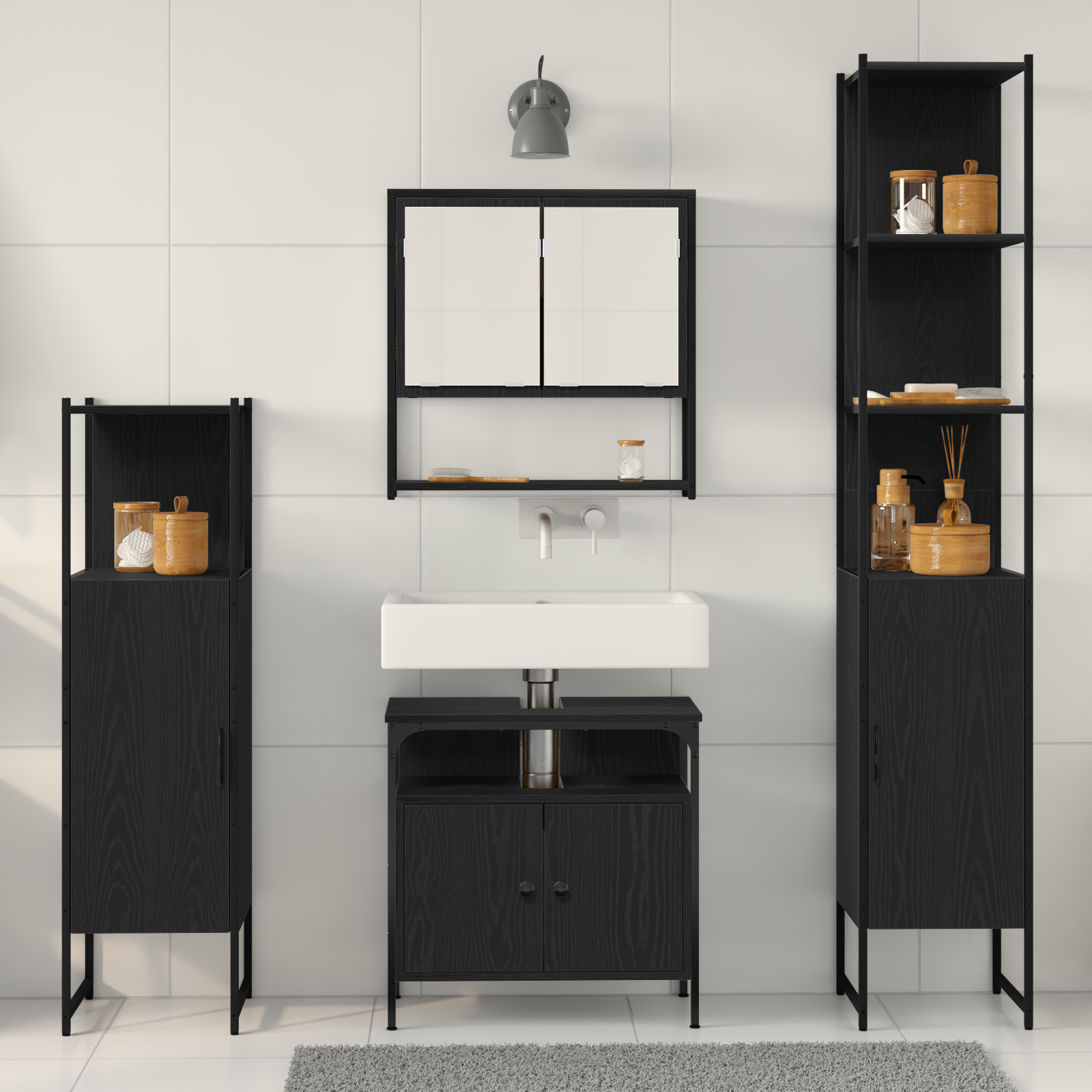 4 Piece Bathroom Furniture Set Black Oak Engineered Wood - Image 4