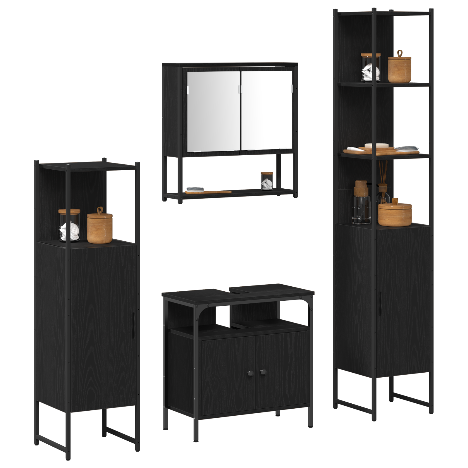 4 Piece Bathroom Furniture Set Black Oak Engineered Wood - Image 3