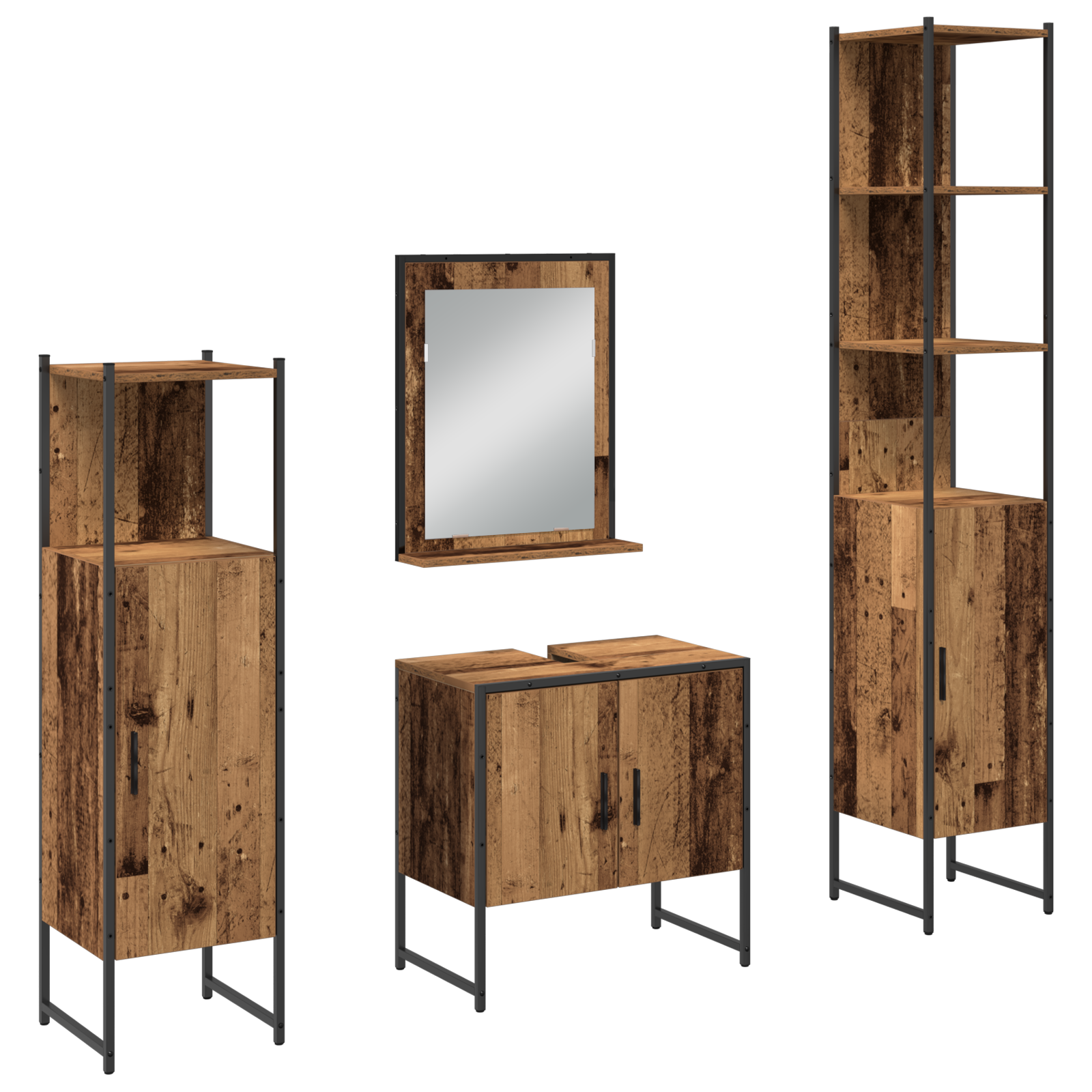 4 Piece Bathroom Furniture Set Old Wood Engineered Wood - Image 2