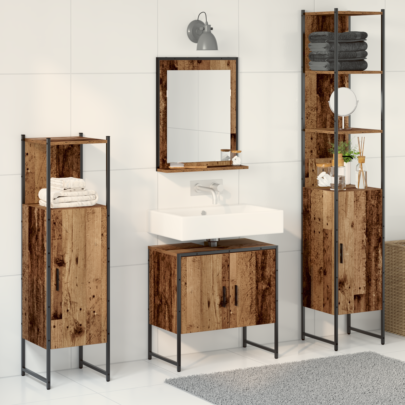 4 Piece Bathroom Furniture Set Old Wood Engineered Wood