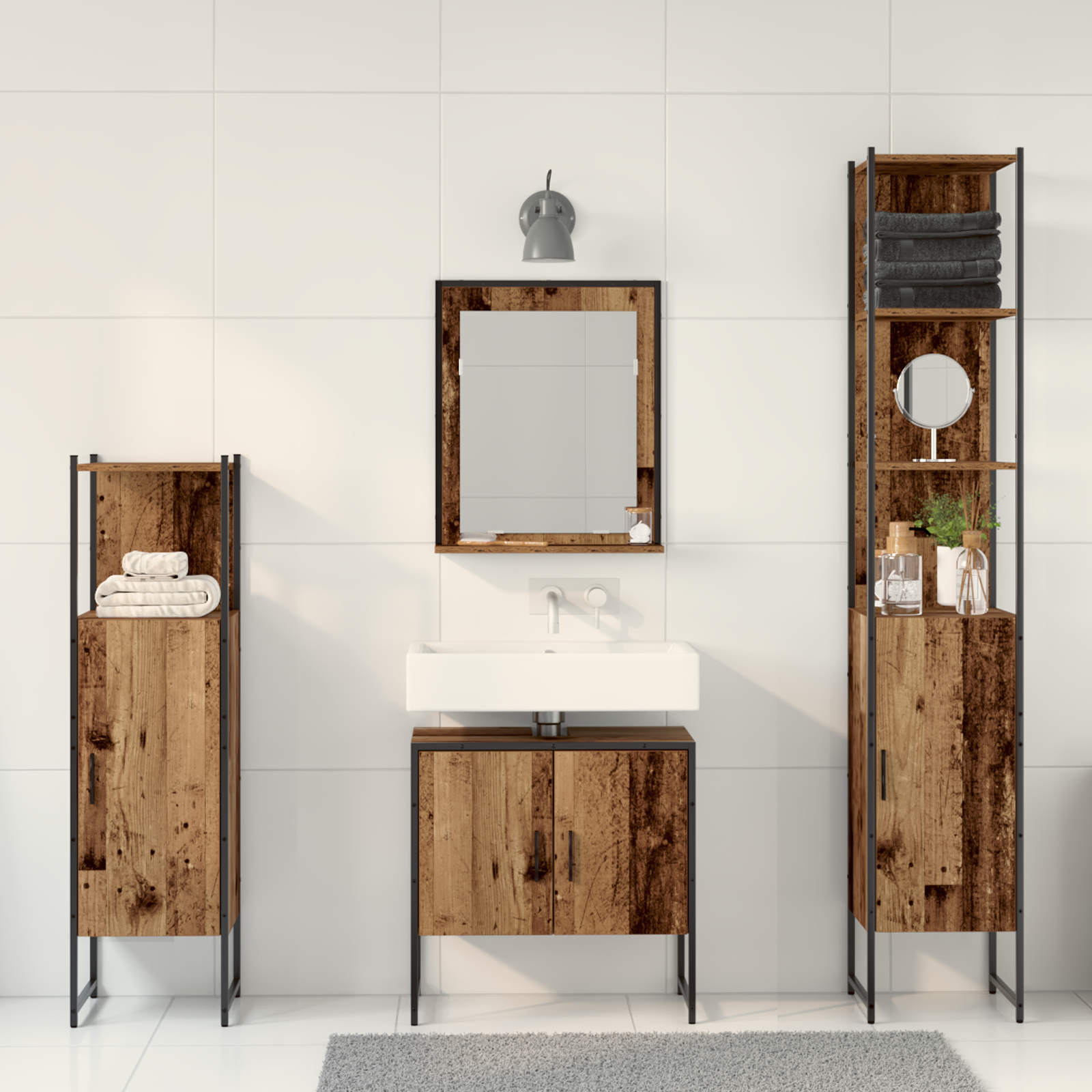 4 Piece Bathroom Furniture Set Old Wood Engineered Wood - Image 4