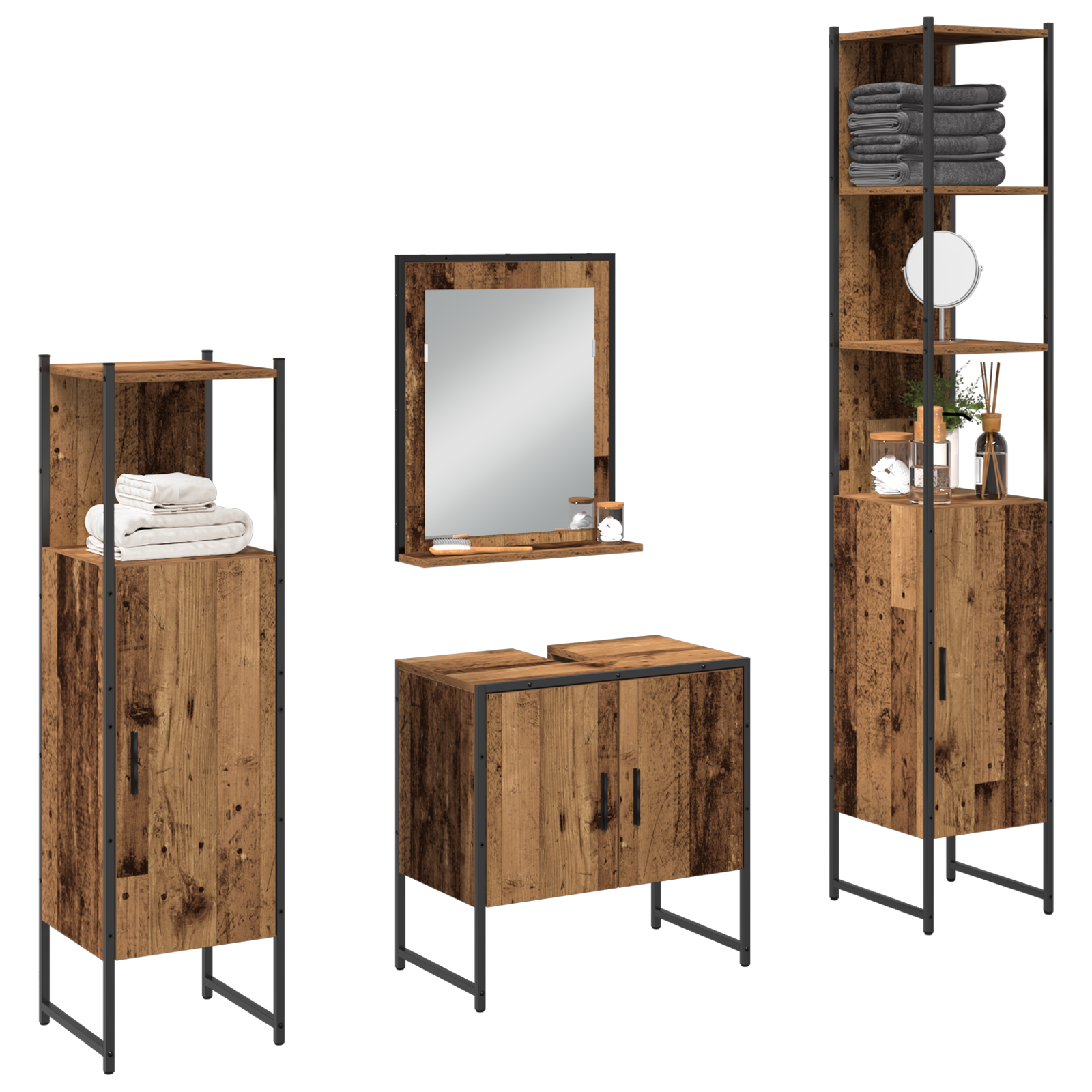 4 Piece Bathroom Furniture Set Old Wood Engineered Wood - Image 3
