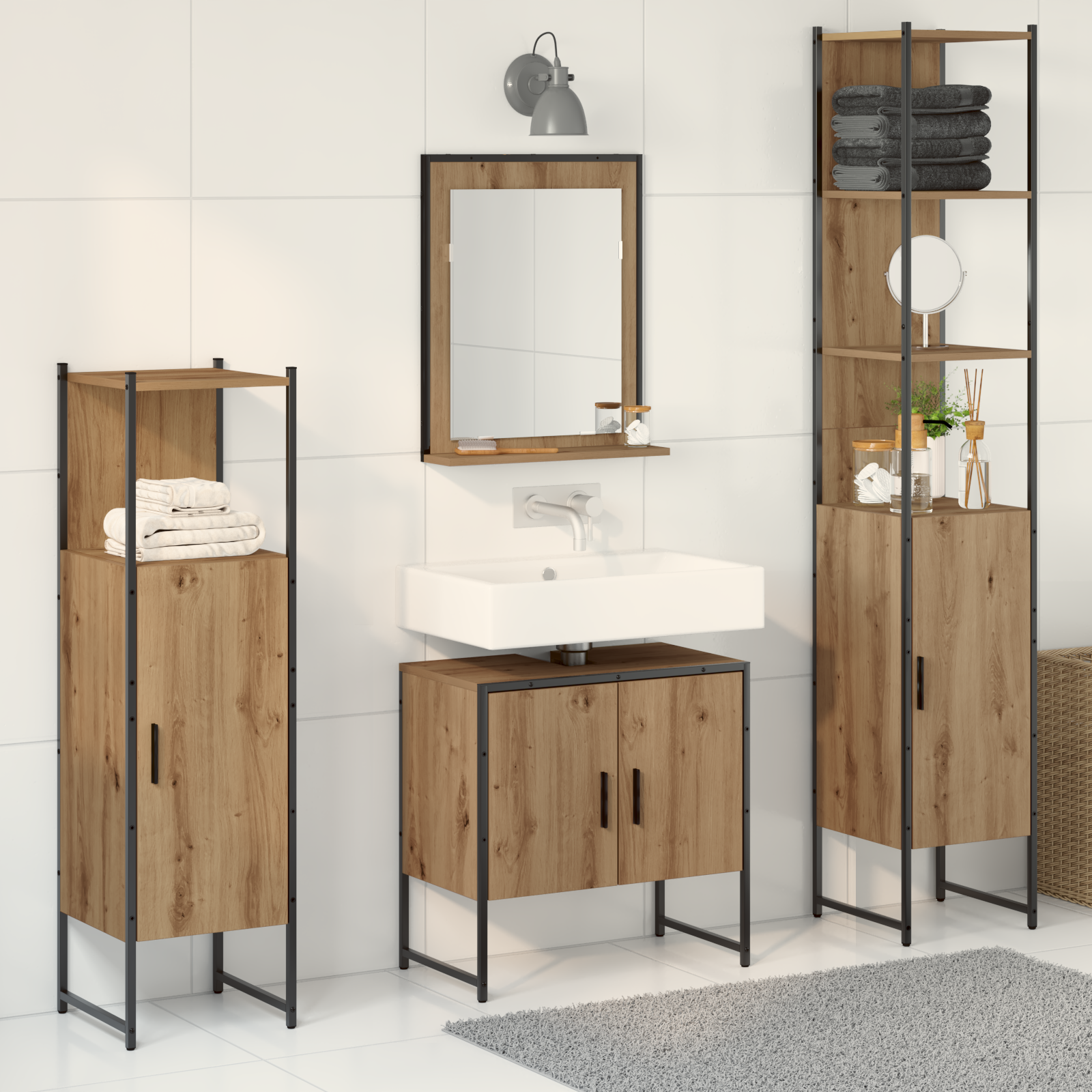 4 Piece Bathroom Furniture Set Artisan Oak Engineered Wood
