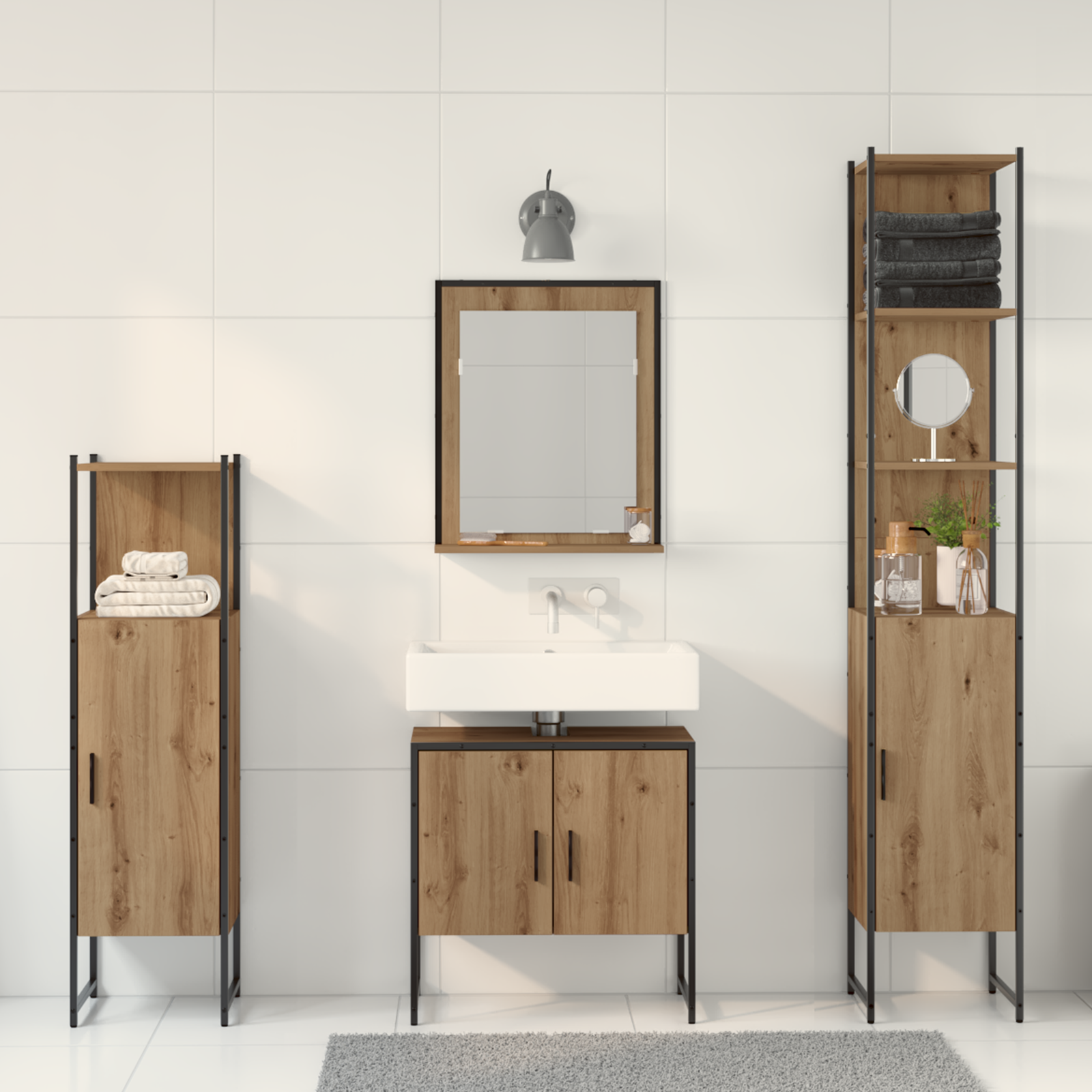 4 Piece Bathroom Furniture Set Artisan Oak Engineered Wood - Image 4