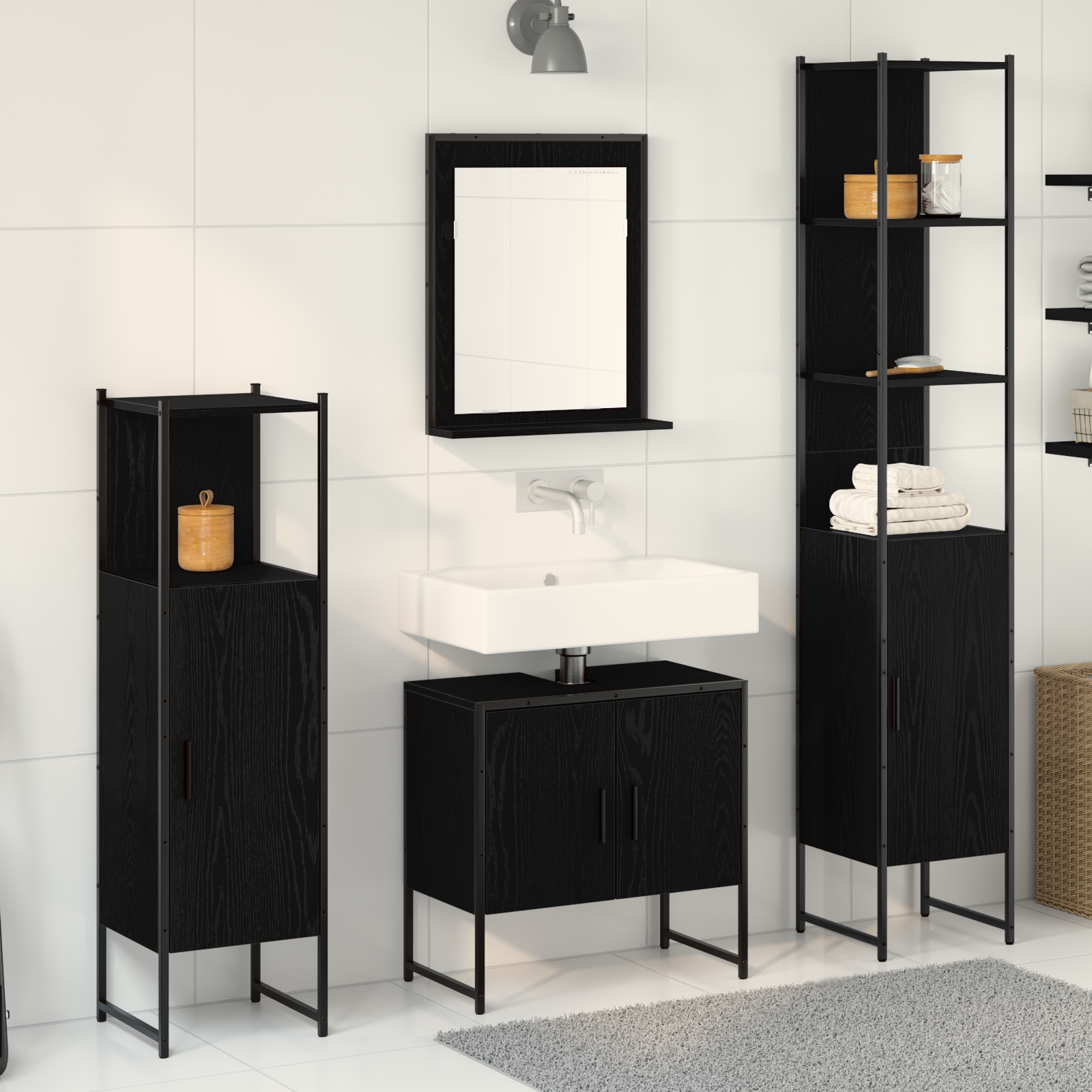 4 Piece Bathroom Furniture Set in Black Oak - Engineered Wood