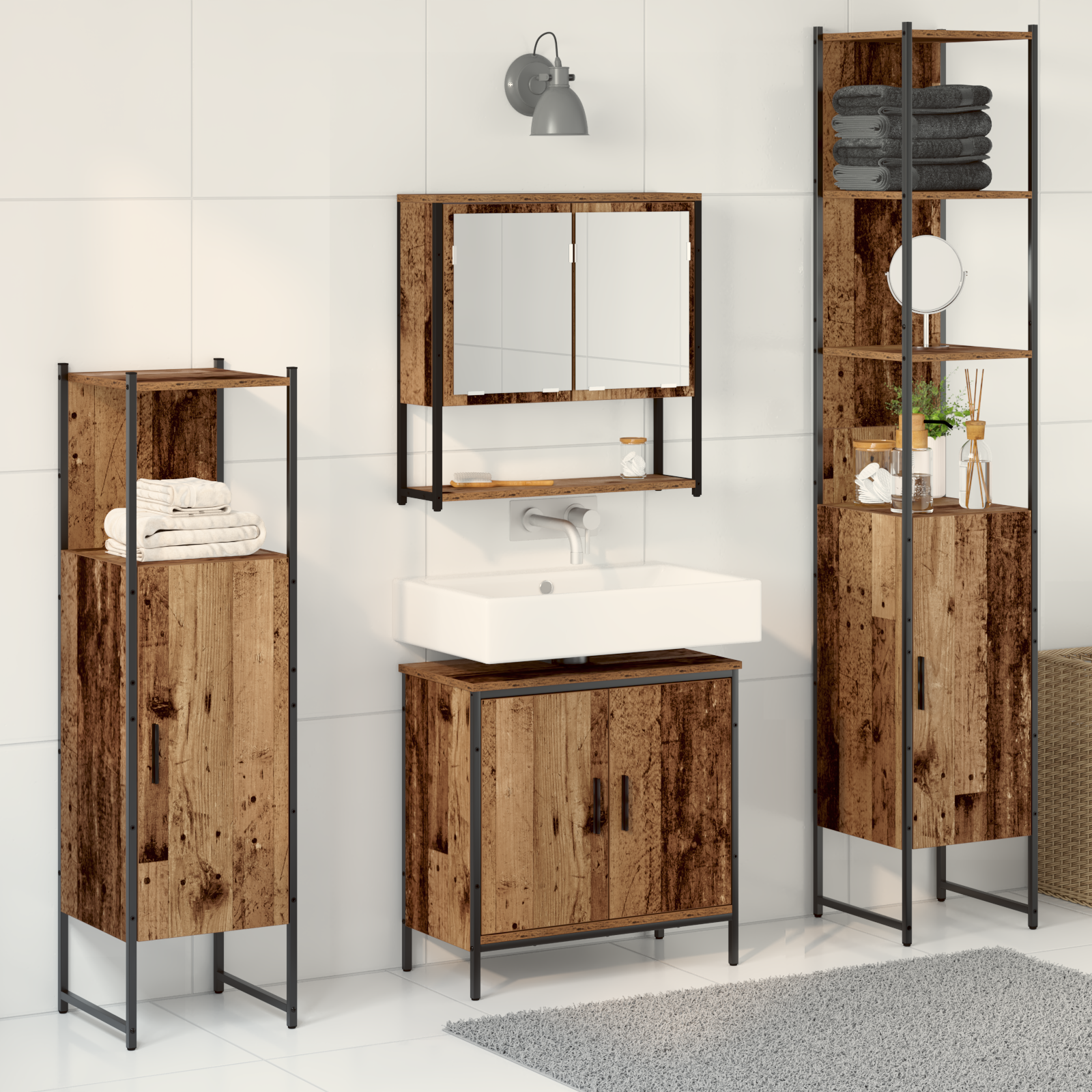 4 Piece Bathroom Furniture Set Old Wood Engineered Wood