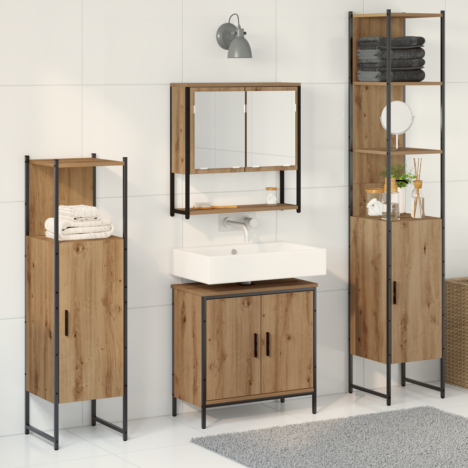 4 Piece Bathroom Furniture Set Artisan Oak Engineered Wood