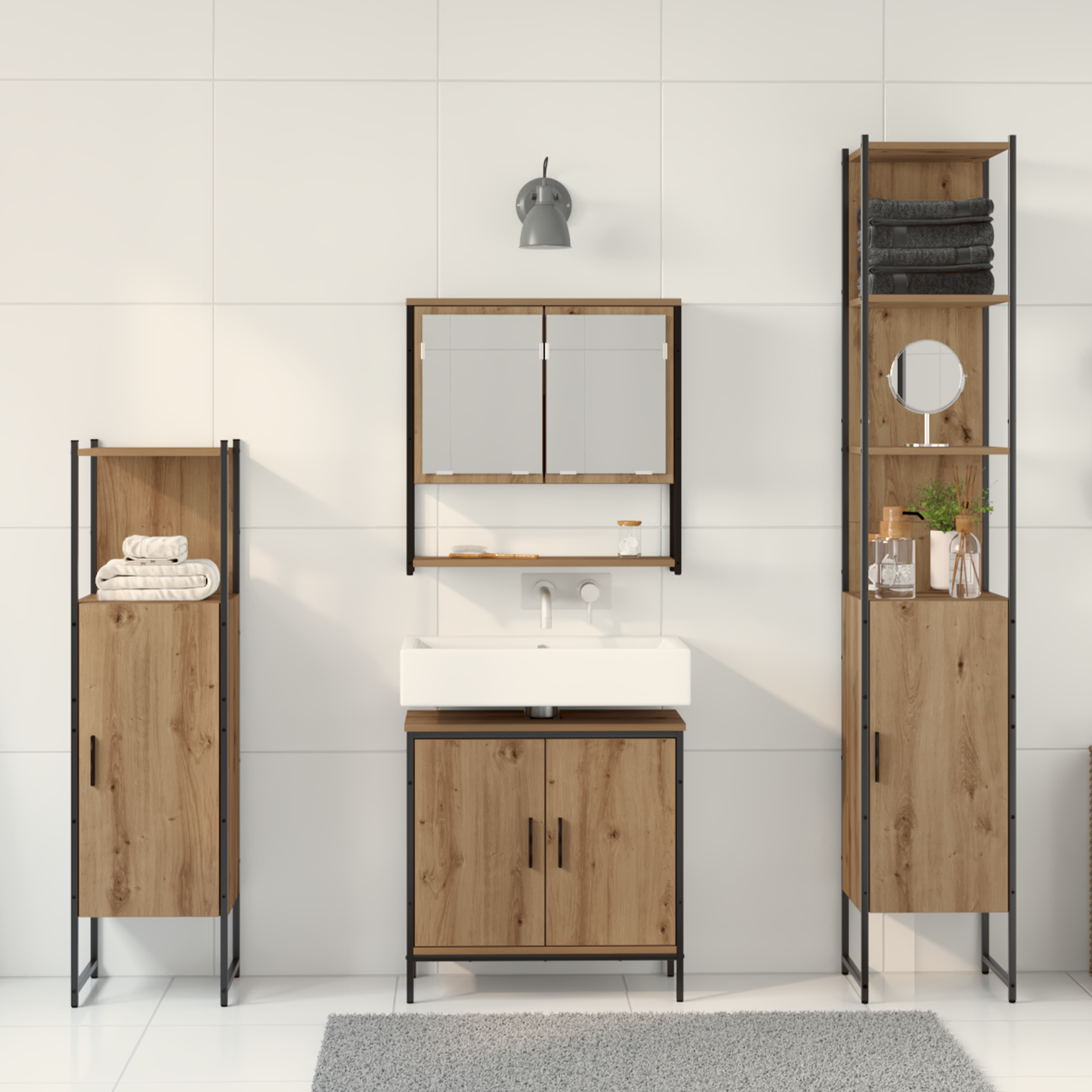 4 Piece Bathroom Furniture Set Artisan Oak Engineered Wood - Image 4