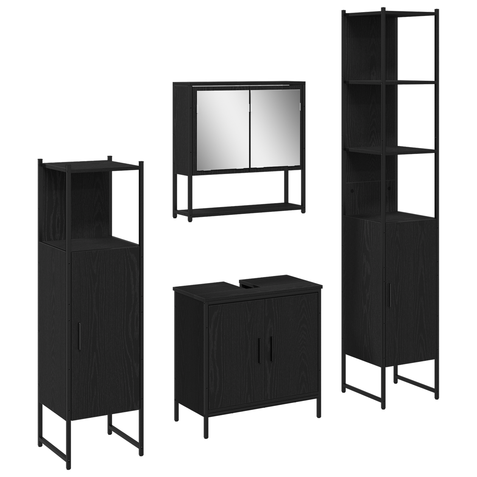 4 Piece Bathroom Furniture Set Black Oak Engineered Wood - Image 2