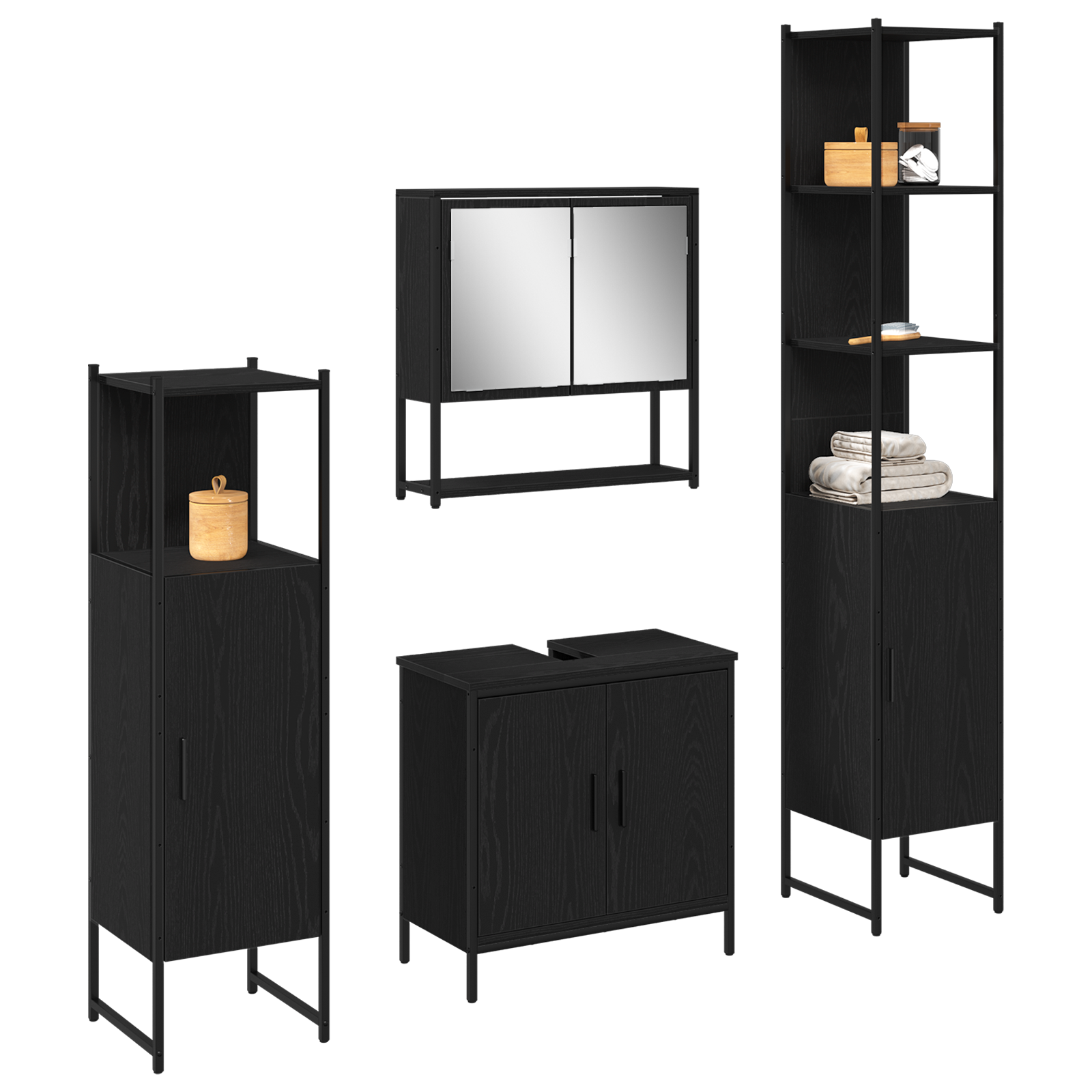 4 Piece Bathroom Furniture Set Black Oak Engineered Wood - Image 3