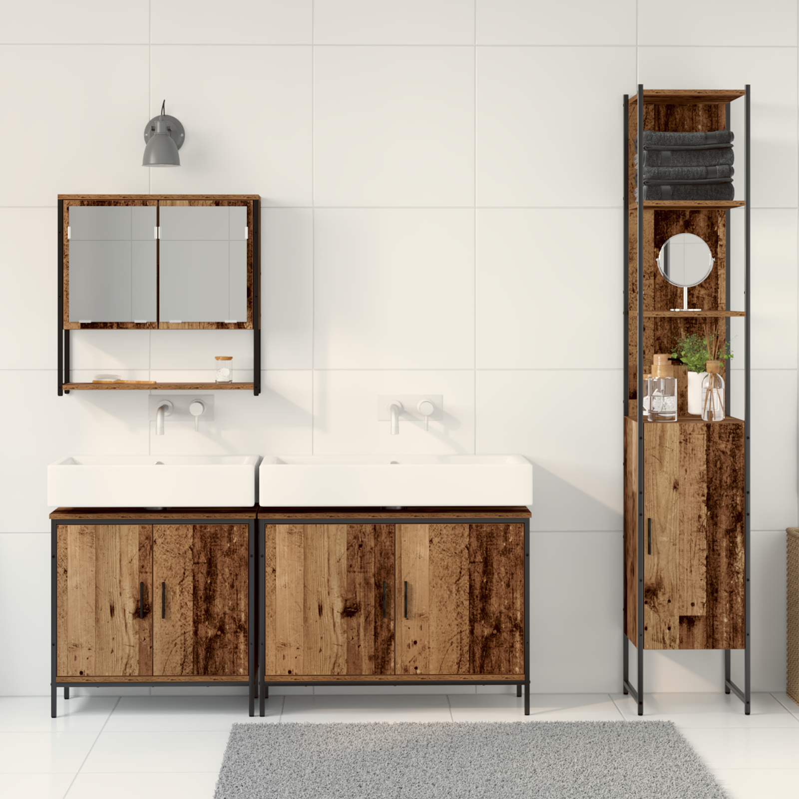 4 Piece Bathroom Furniture Set - Old Wood - Engineered Wood - Image 4