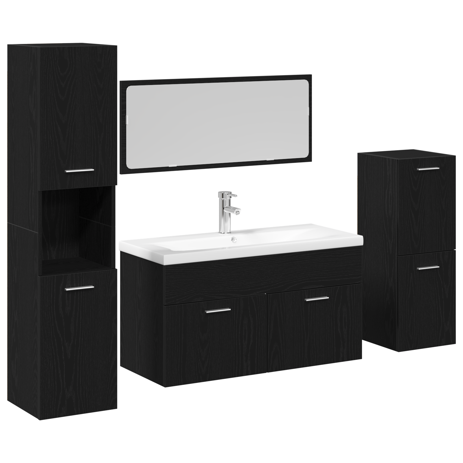 4 Piece Bathroom Furniture Set Black Oak Engineered Wood - Image 2
