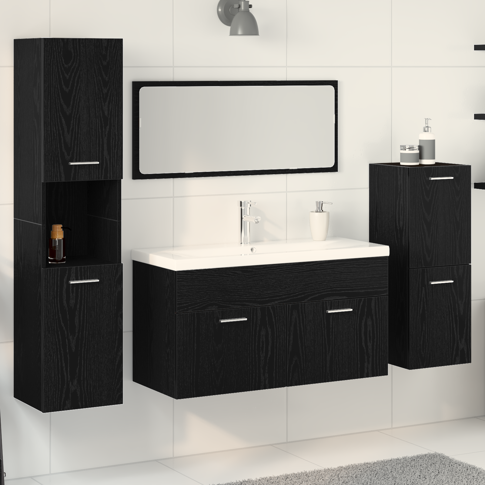 4 Piece Bathroom Furniture Set Black Oak Engineered Wood