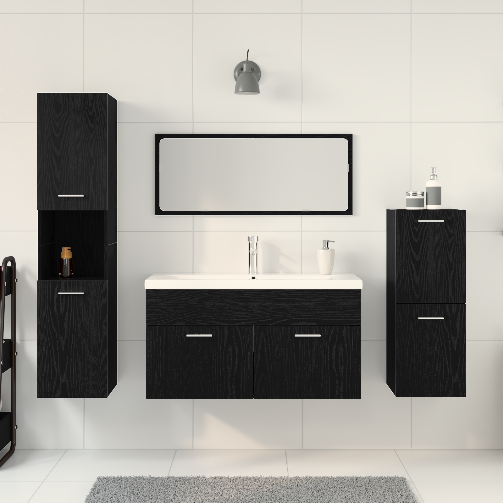 4 Piece Bathroom Furniture Set Black Oak Engineered Wood - Image 4