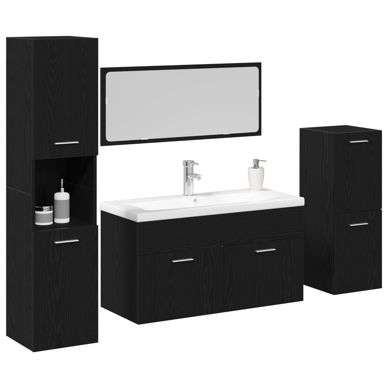 4 Piece Bathroom Furniture Set Black Oak Engineered Wood - Image 3