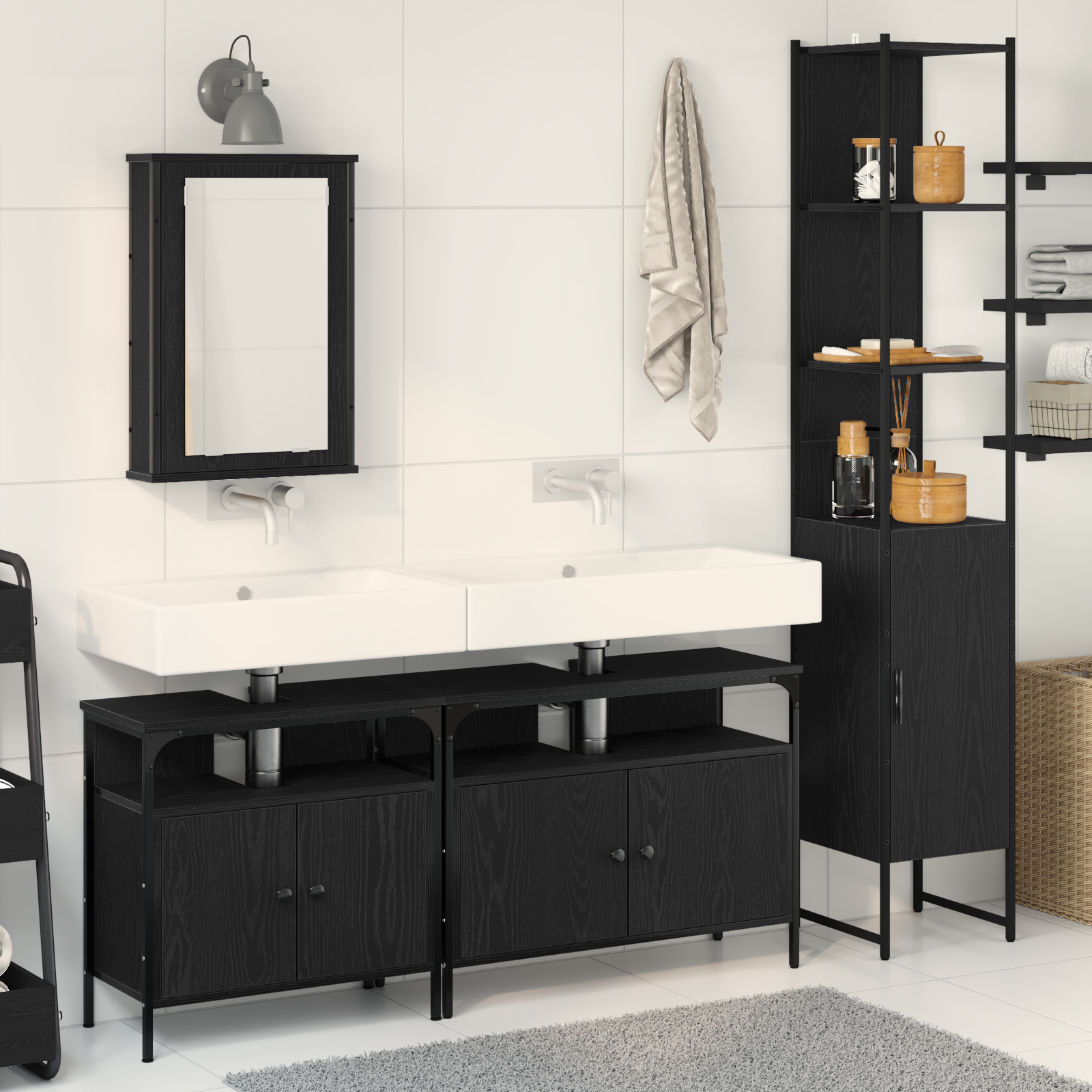 4 Piece Bathroom Furniture Set Black Oak Engineered Wood