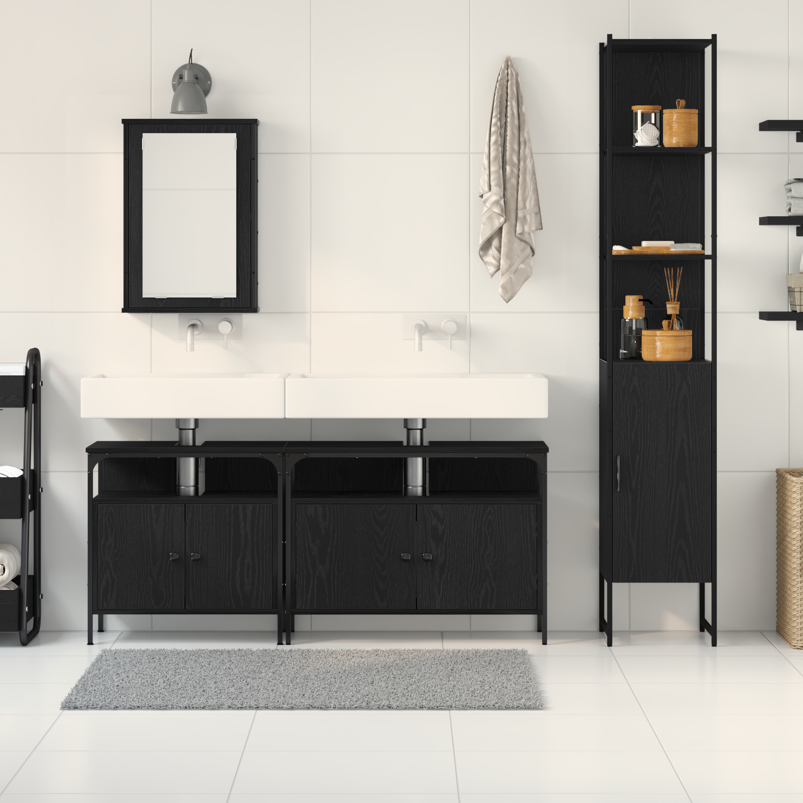 4 Piece Bathroom Furniture Set Black Oak Engineered Wood - Image 4