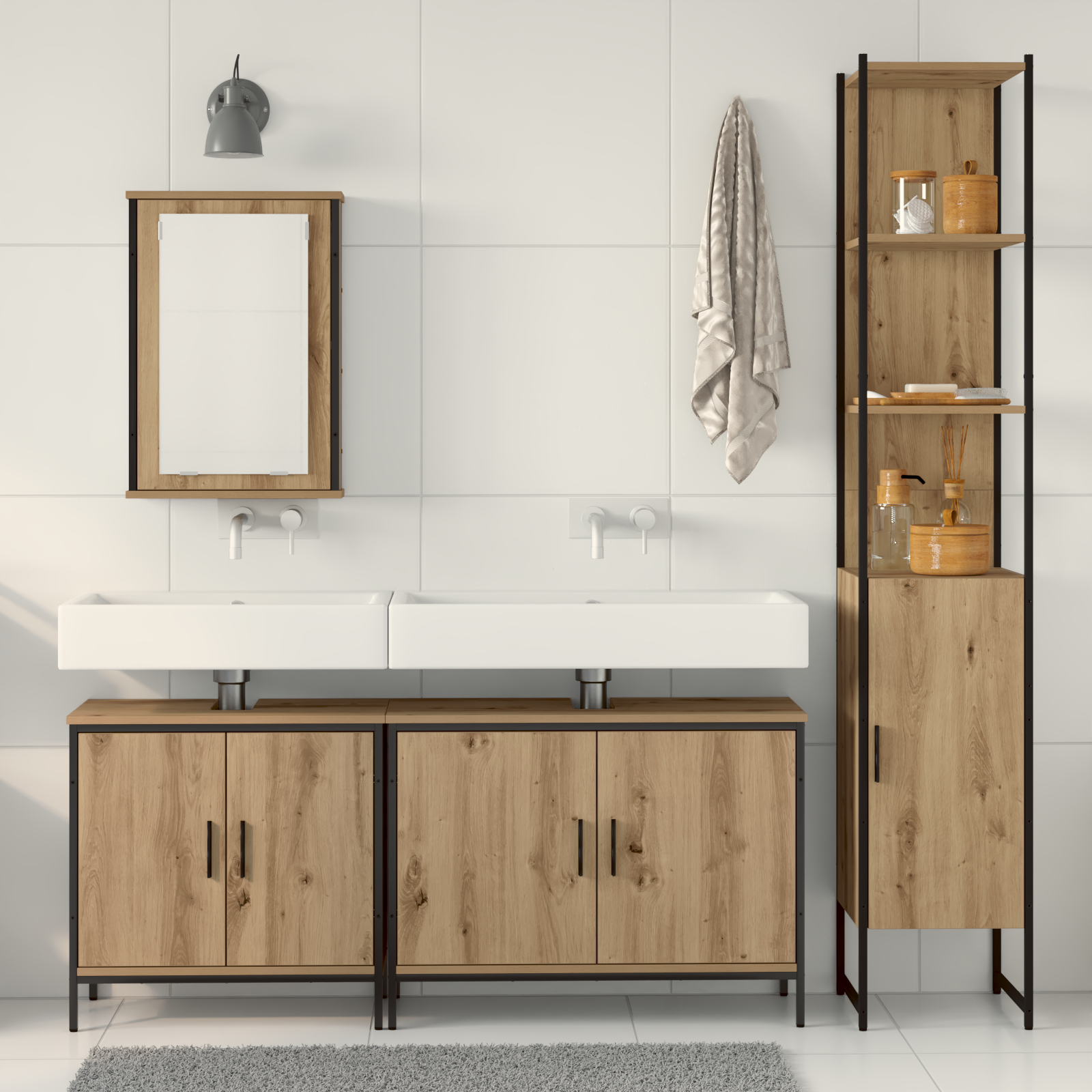 4-teiliges Badezimmermöbelset aus Artisan Eichen-Spanplatte – Bild 4