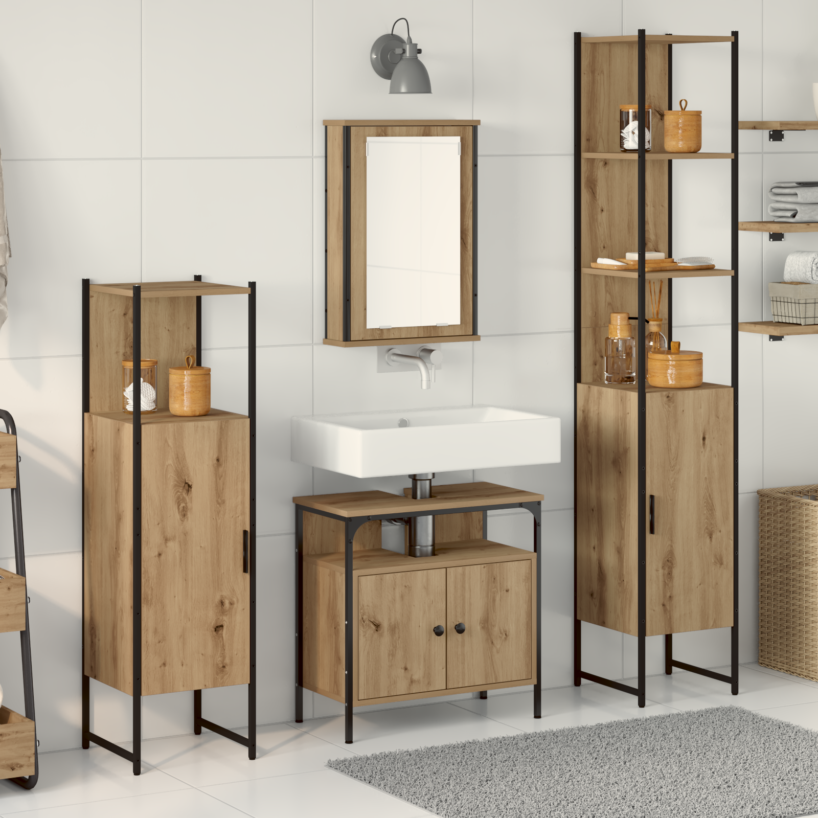 4 Piece Bathroom Furniture Set Artisan Oak Engineered Wood