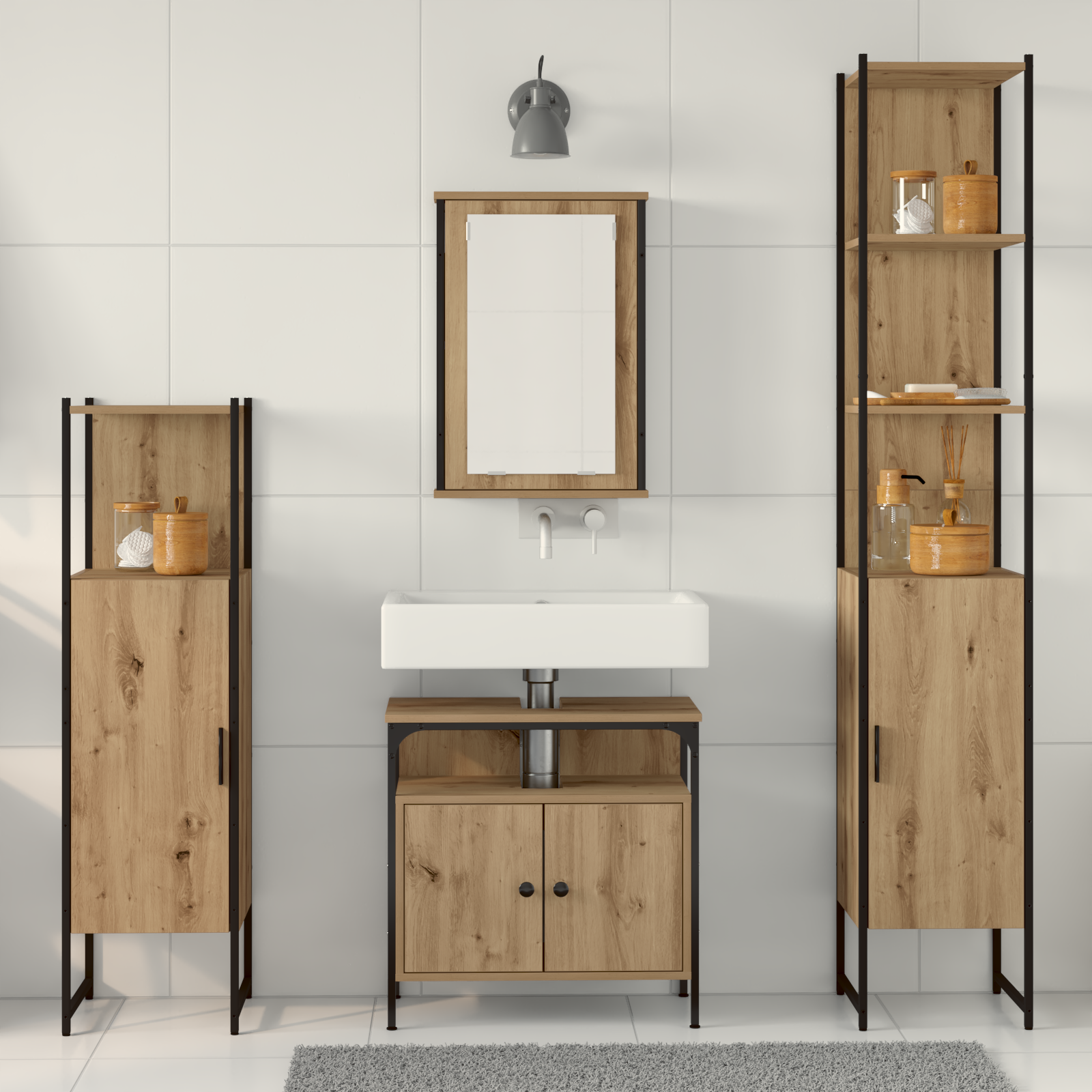 4 Piece Bathroom Furniture Set Artisan Oak Engineered Wood - Image 4