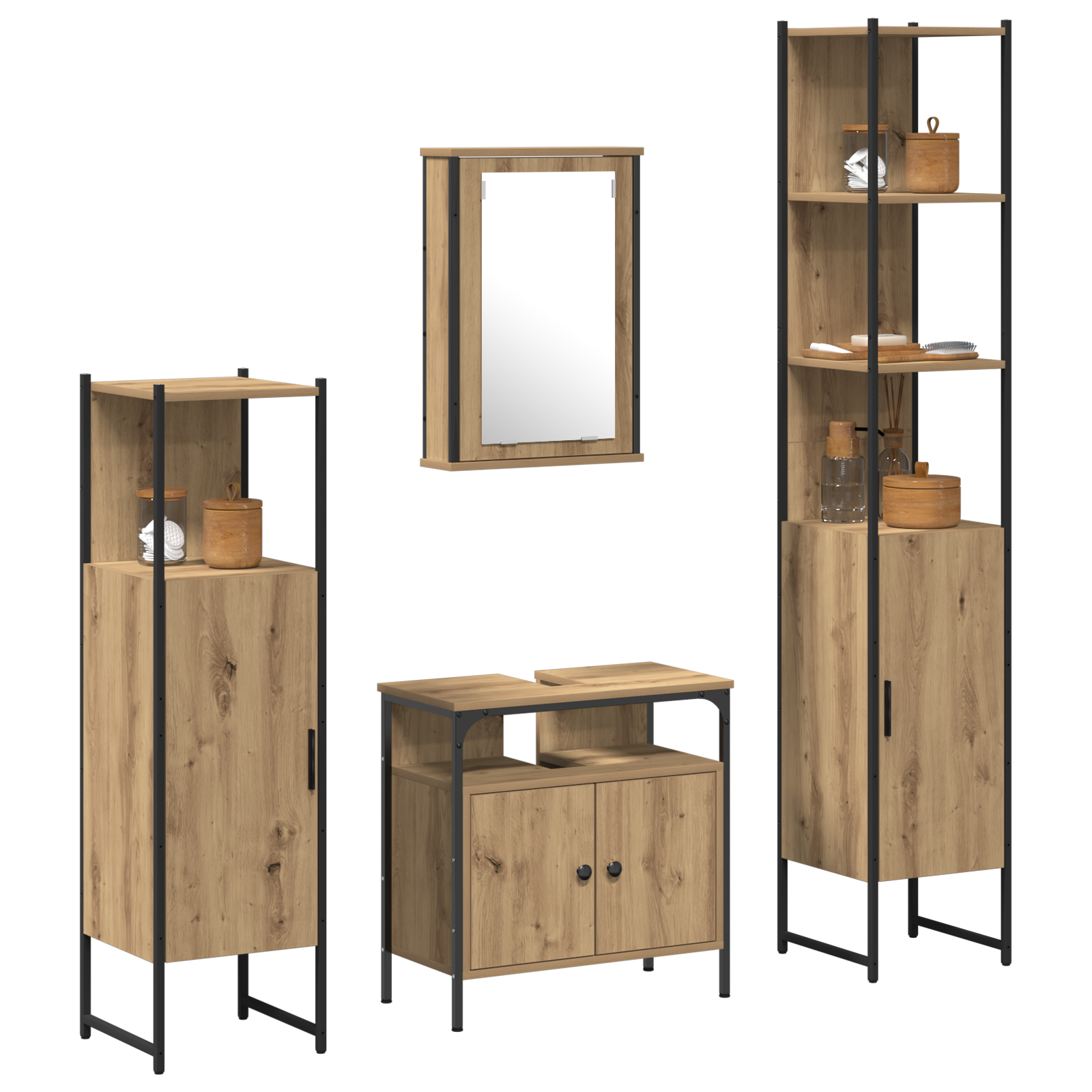 4 Piece Bathroom Furniture Set Artisan Oak Engineered Wood - Image 3