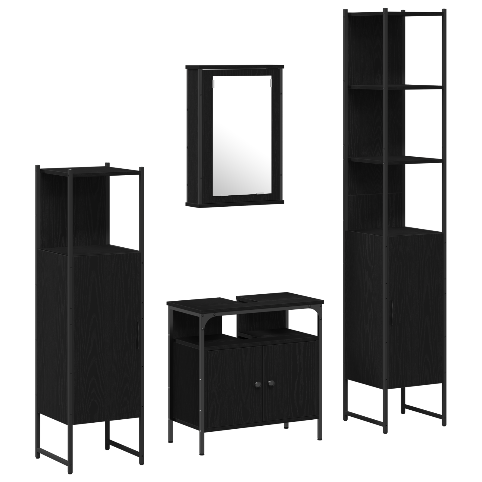 4 Piece Bathroom Furniture Set Black Oak Engineered Wood - Image 2