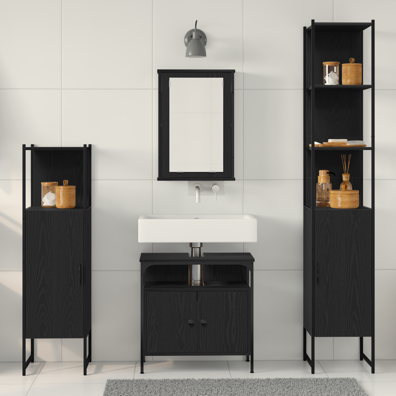 4 Piece Bathroom Furniture Set Black Oak Engineered Wood - Image 4