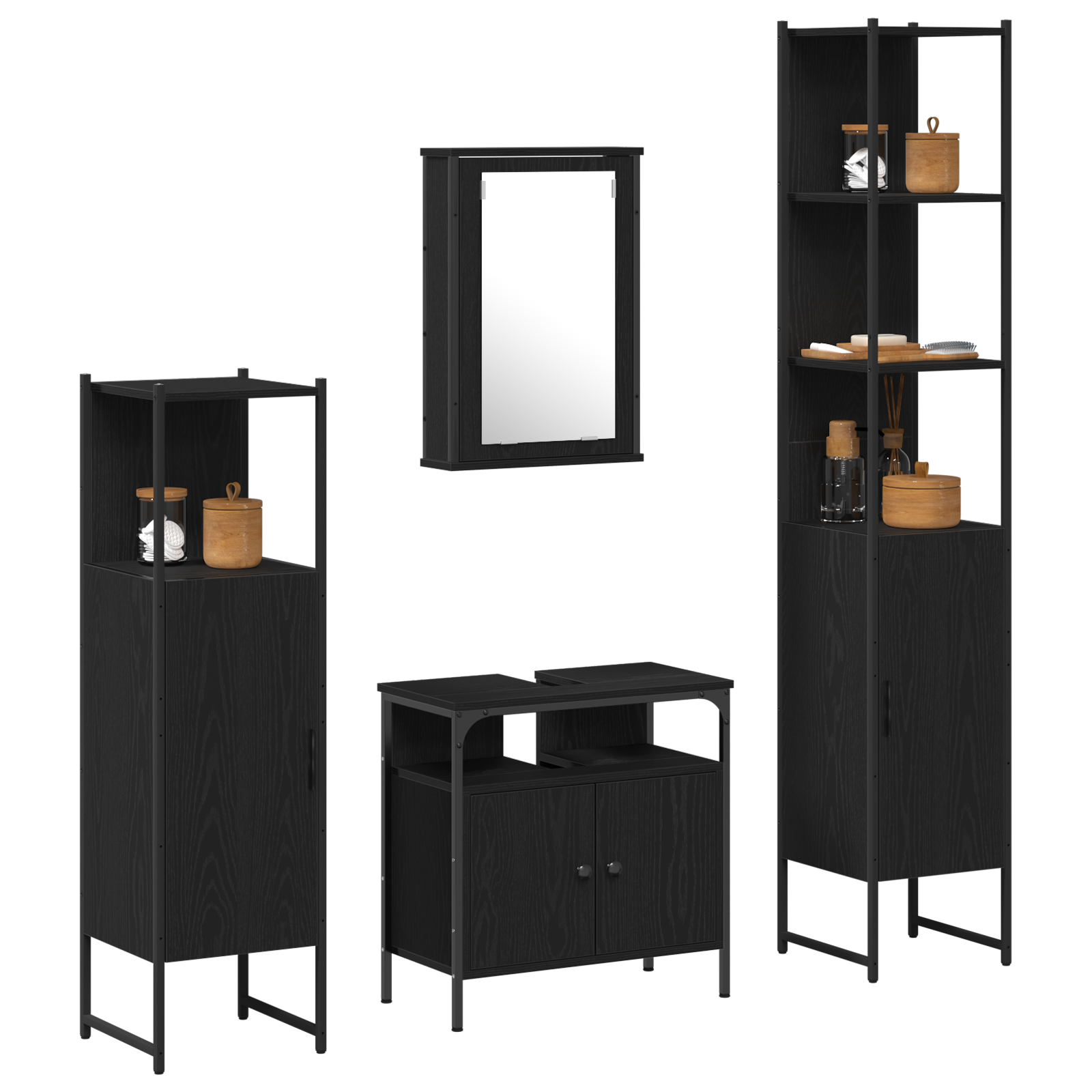4 Piece Bathroom Furniture Set Black Oak Engineered Wood - Image 3