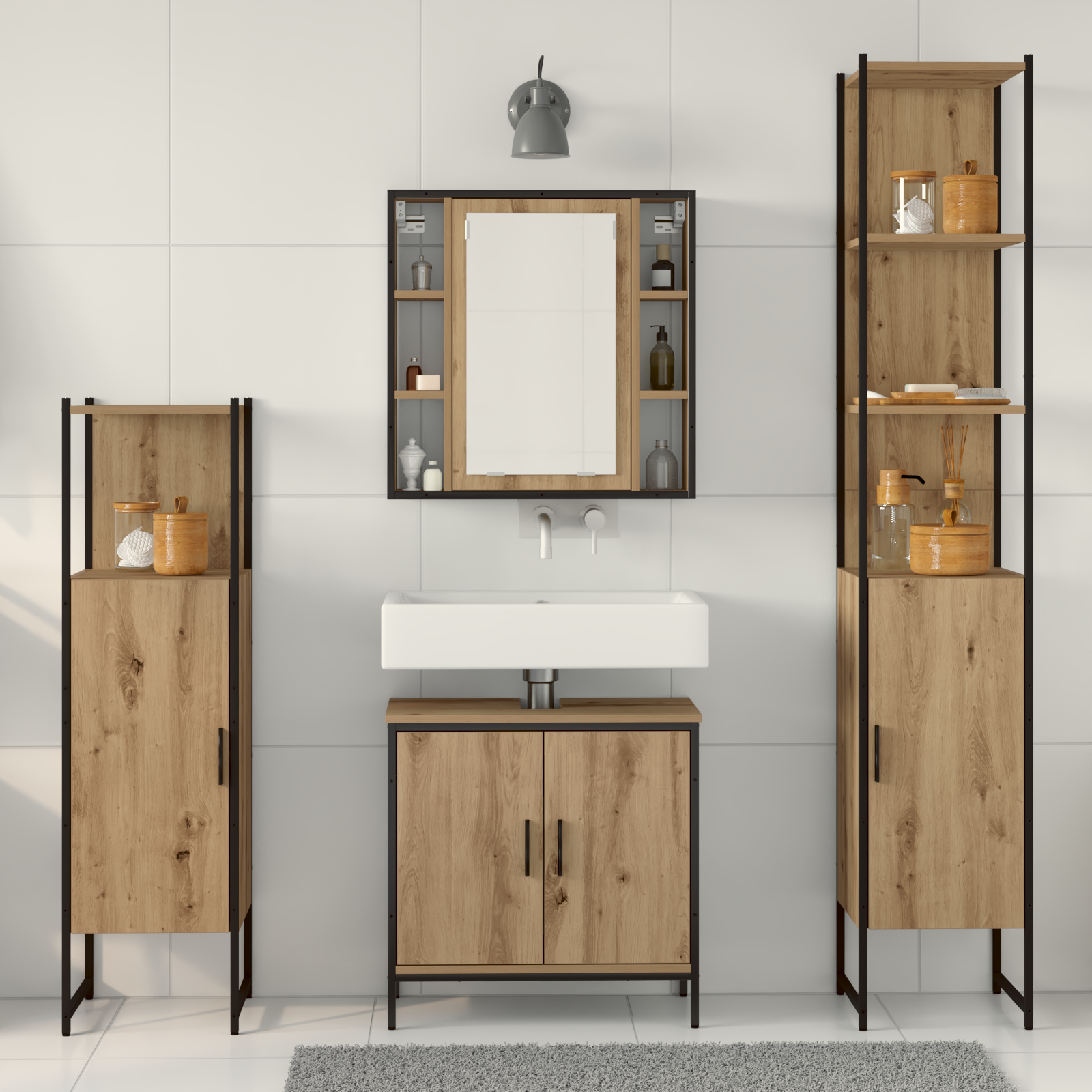 4 Piece Bathroom Furniture Set Artisan Oak Engineered Wood - Image 4