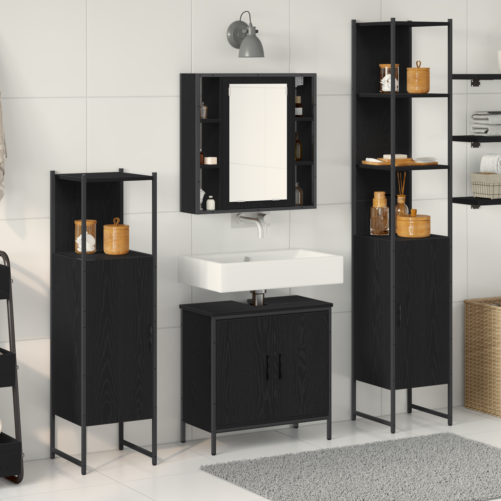4 Piece Bathroom Furniture Set Black Oak Engineered Wood