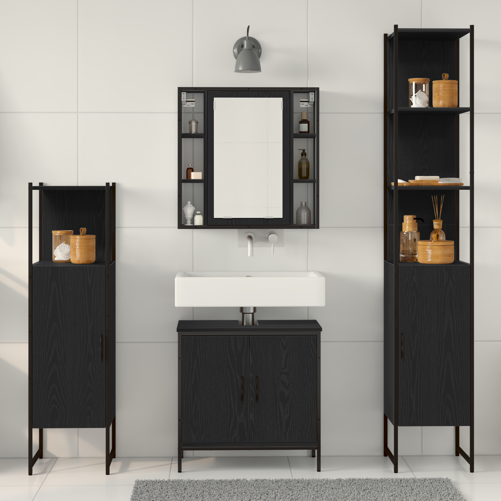 4 Piece Bathroom Furniture Set Black Oak Engineered Wood - Image 4