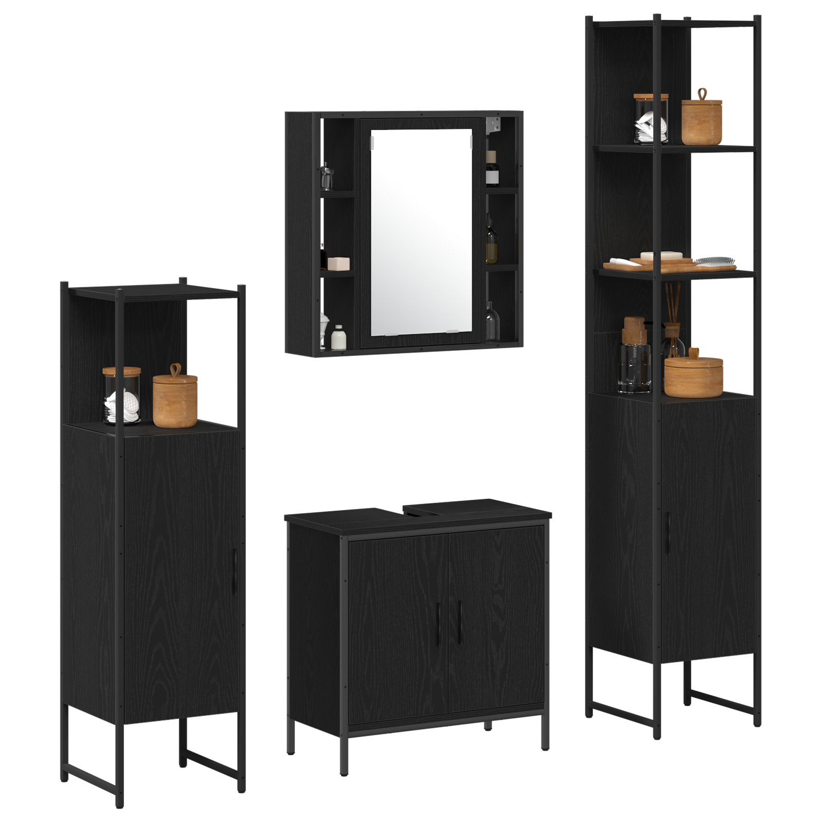 4 Piece Bathroom Furniture Set Black Oak Engineered Wood - Image 3