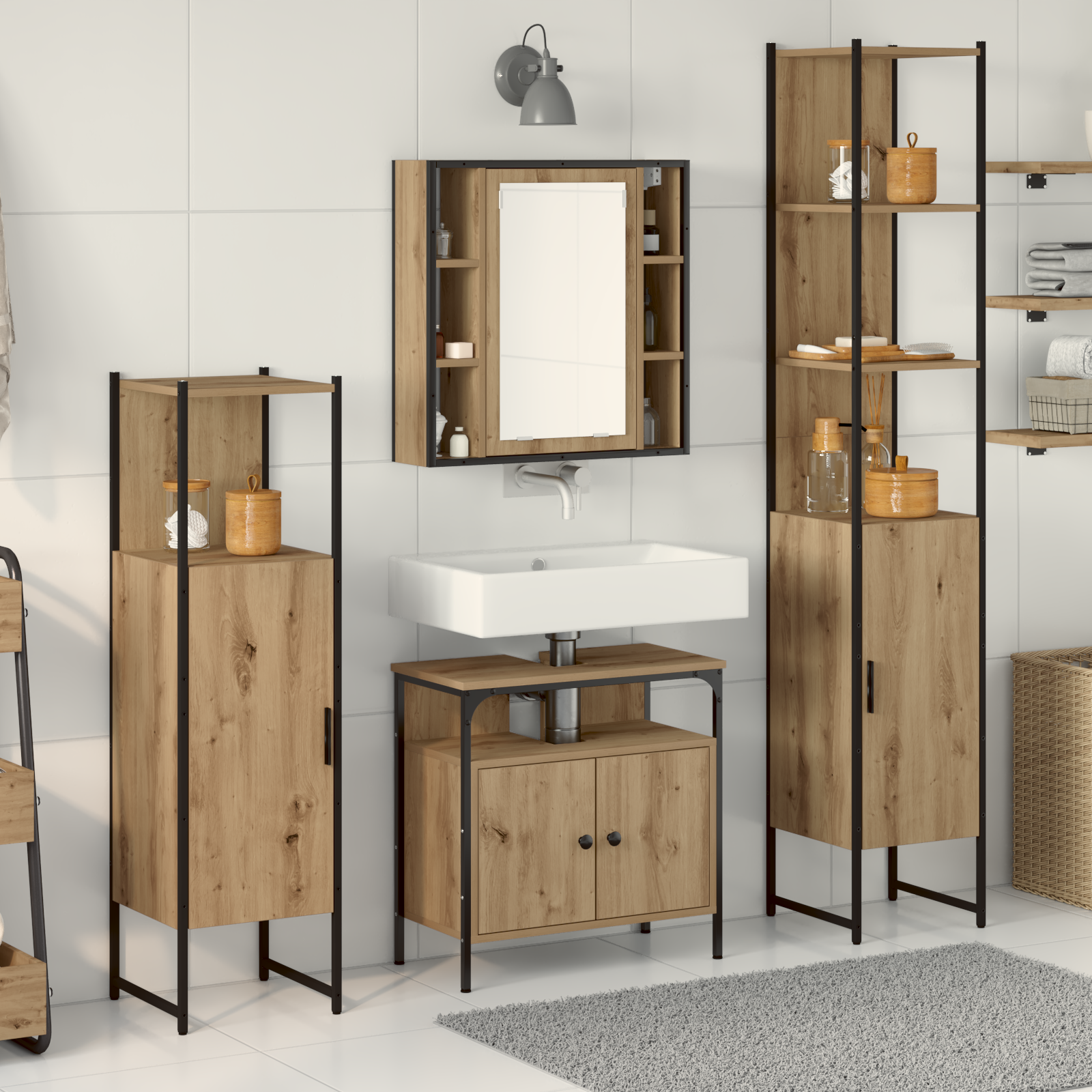 4 Piece Bathroom Furniture Set Artisan Oak Engineered Wood
