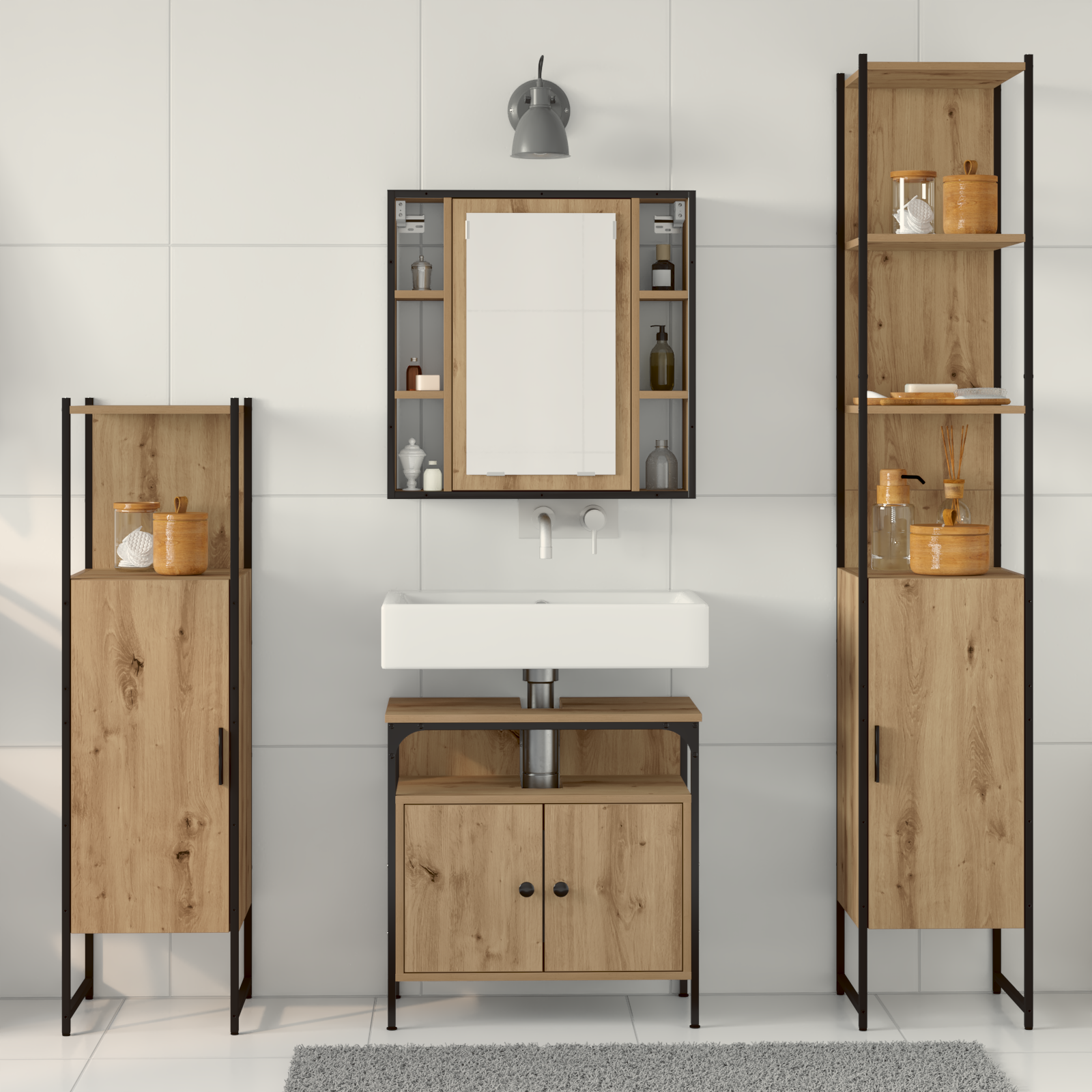 4 Piece Bathroom Furniture Set Artisan Oak Engineered Wood - Image 4