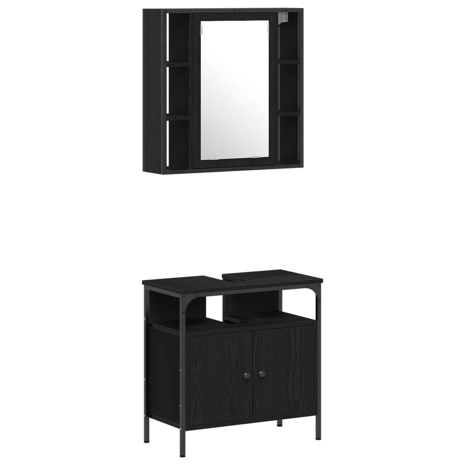 4 Piece Bathroom Furniture Set Black Oak Engineered Wood - Image 6