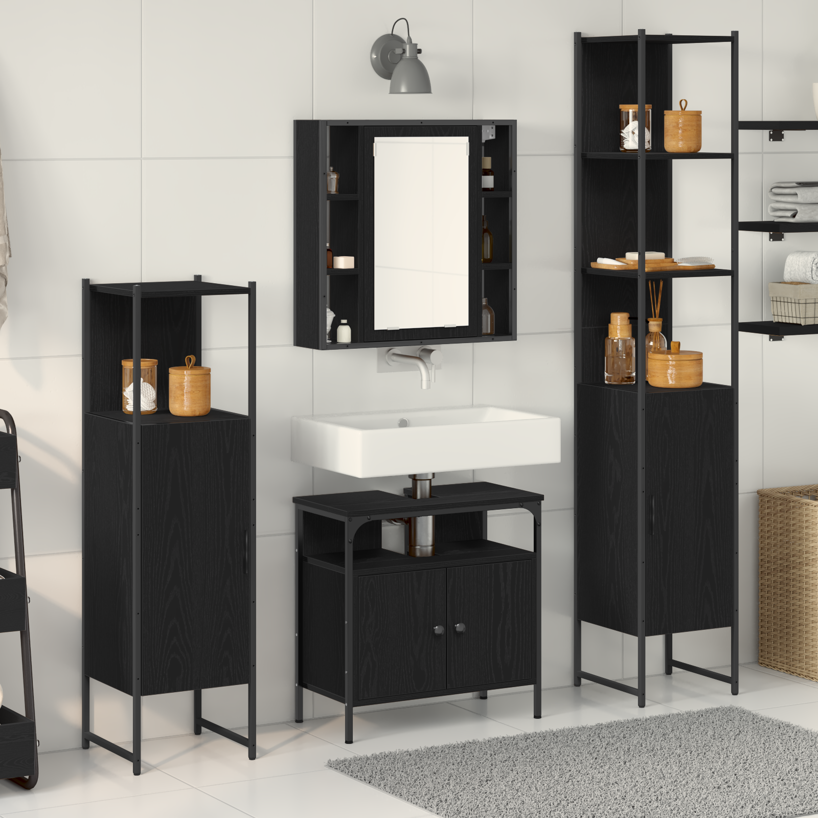 4 Piece Bathroom Furniture Set Black Oak Engineered Wood