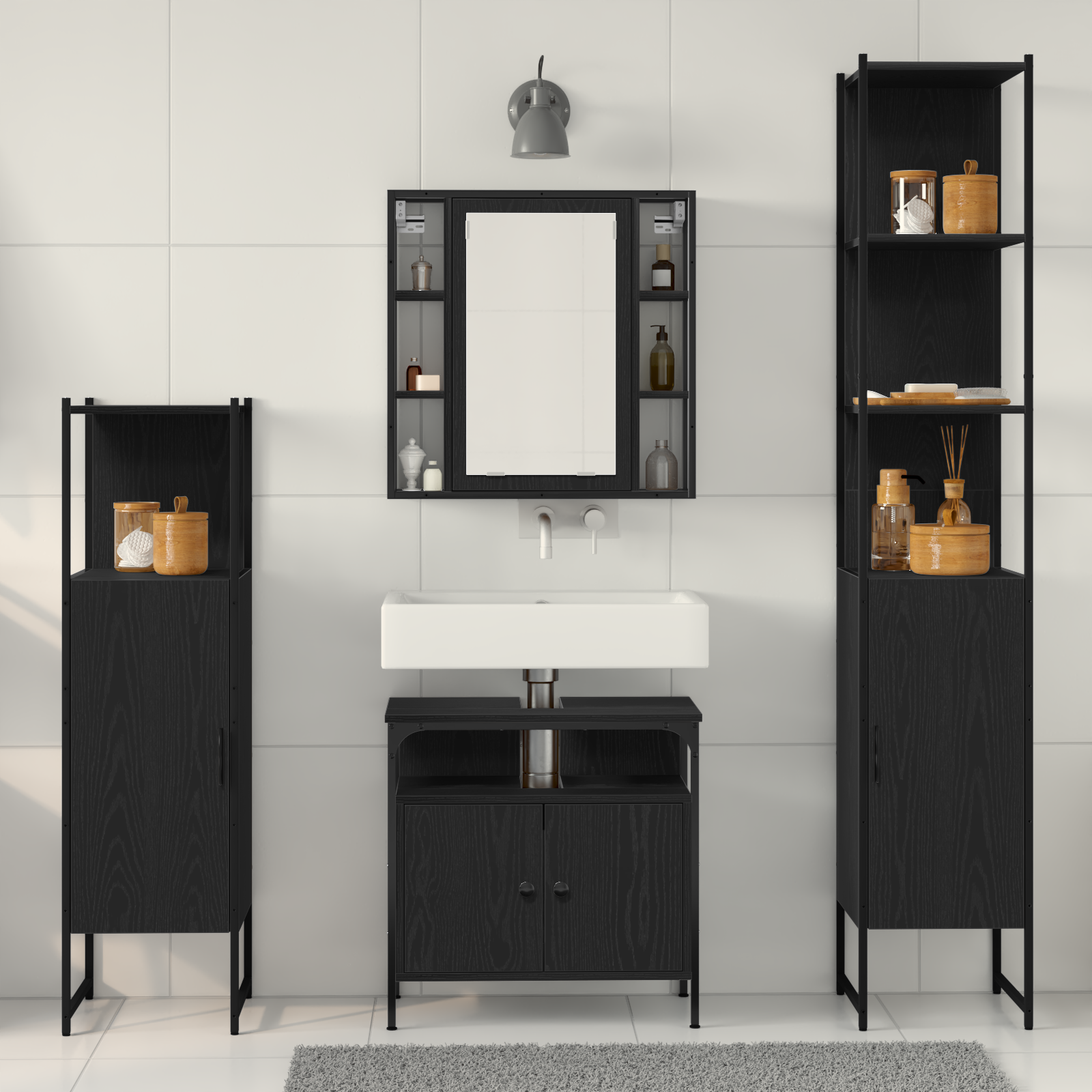 4 Piece Bathroom Furniture Set Black Oak Engineered Wood - Image 4