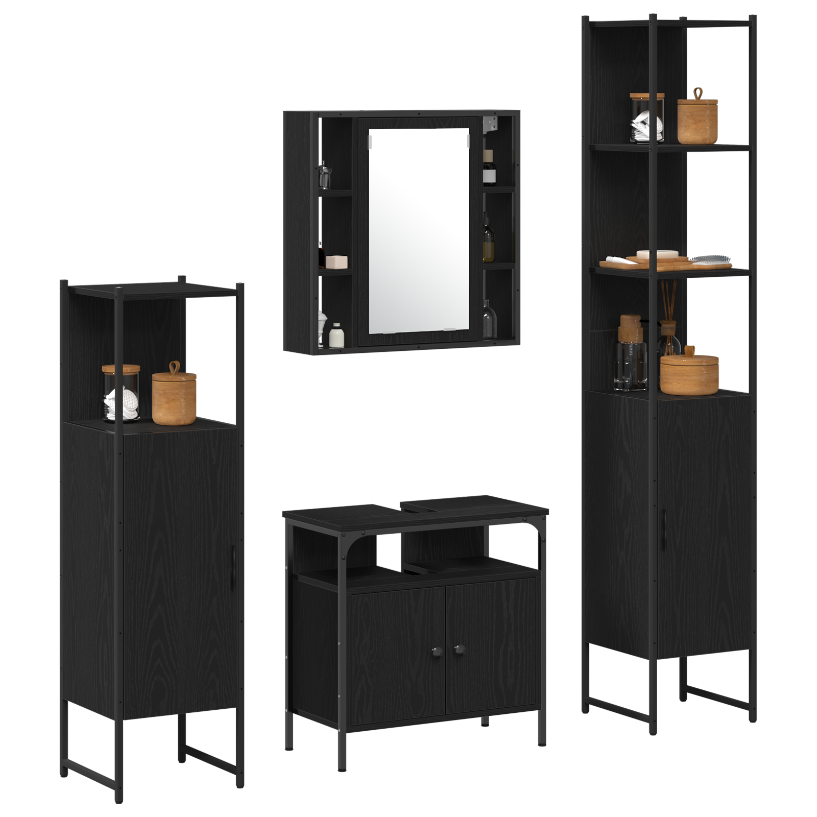 4 Piece Bathroom Furniture Set Black Oak Engineered Wood - Image 3