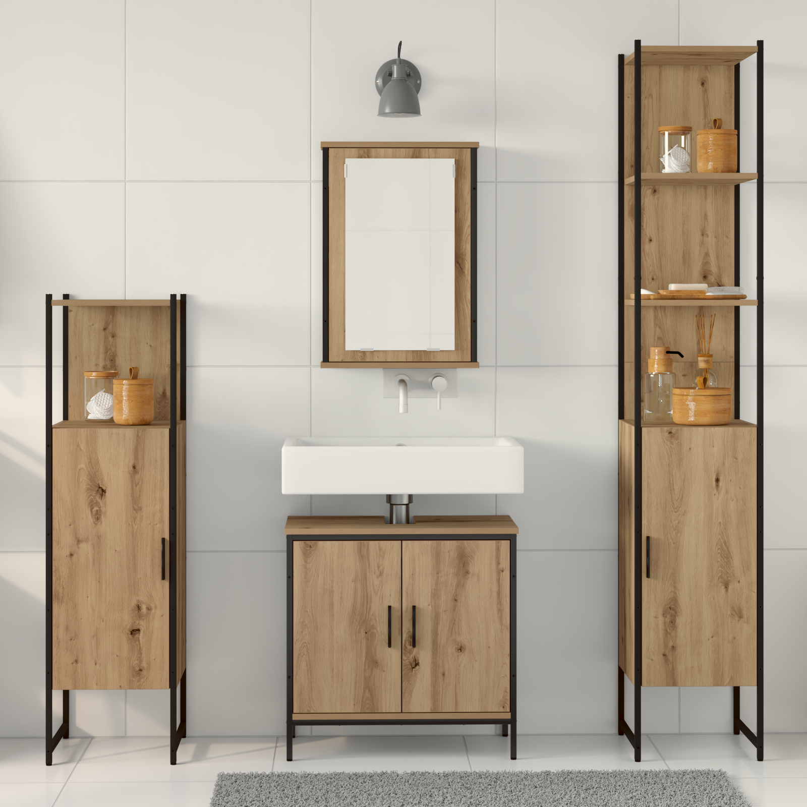 4 Piece Bathroom Furniture Set Artisan Oak Engineered Wood - Image 4