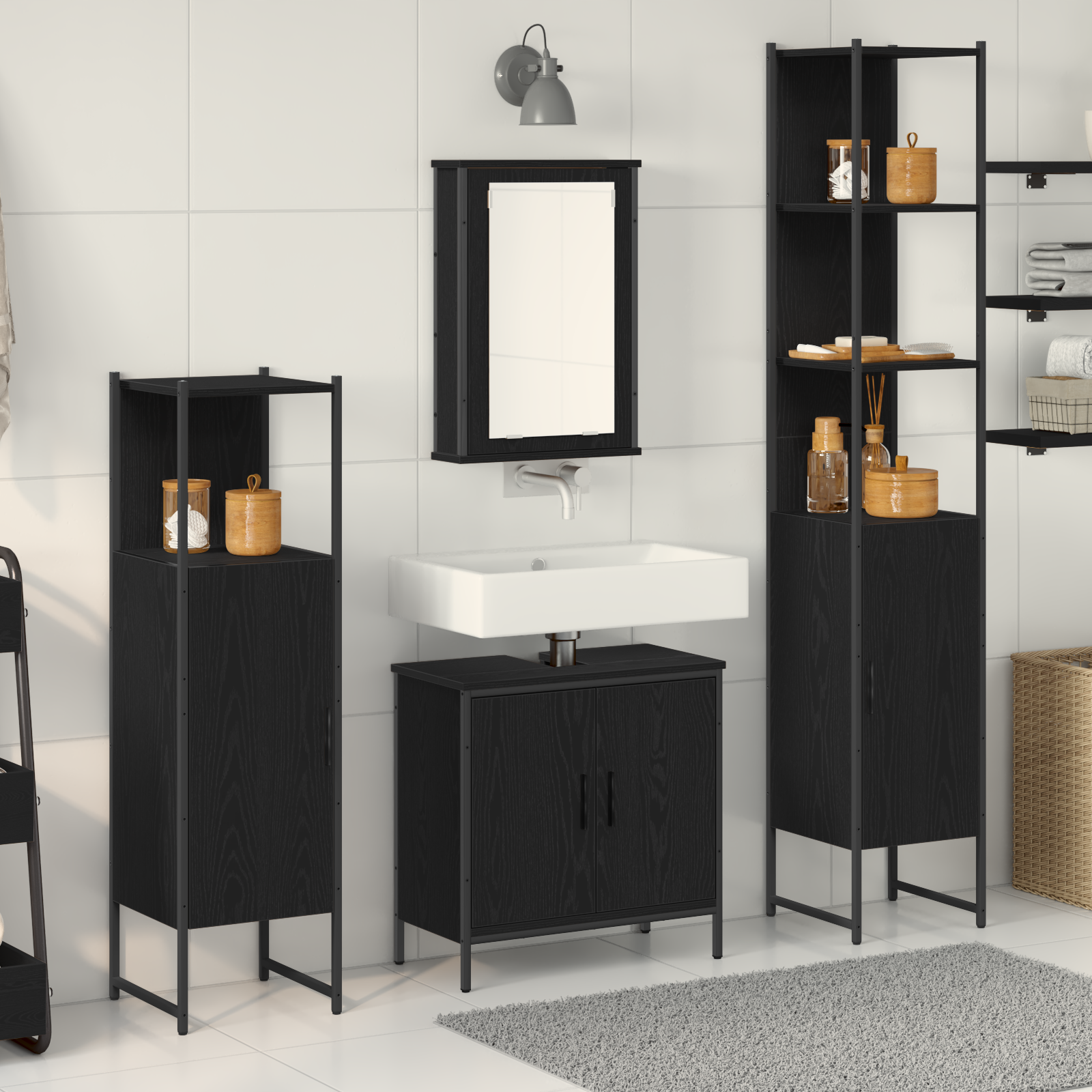 4 Piece Bathroom Furniture Set Black Oak Engineered Wood