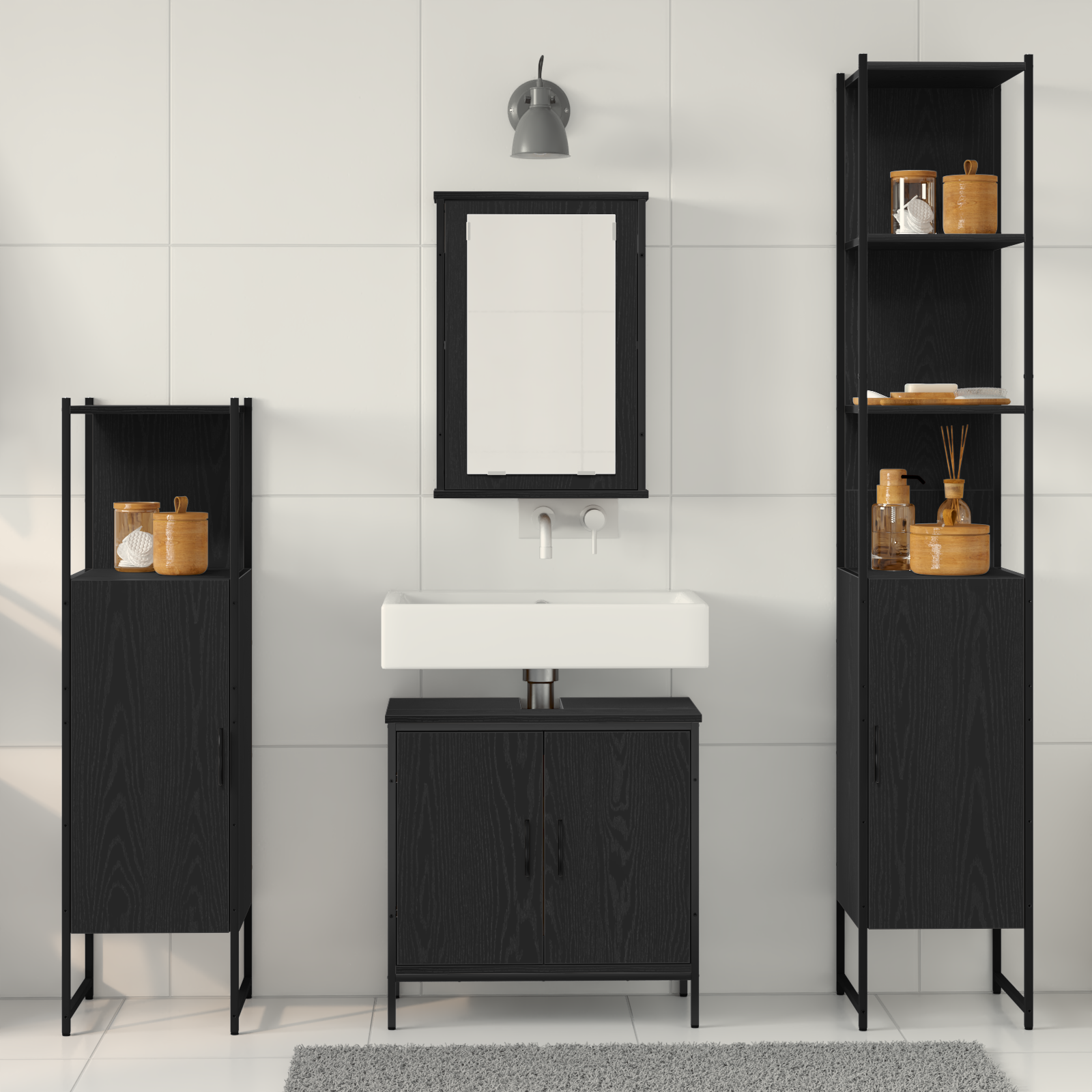 4 Piece Bathroom Furniture Set Black Oak Engineered Wood - Image 4